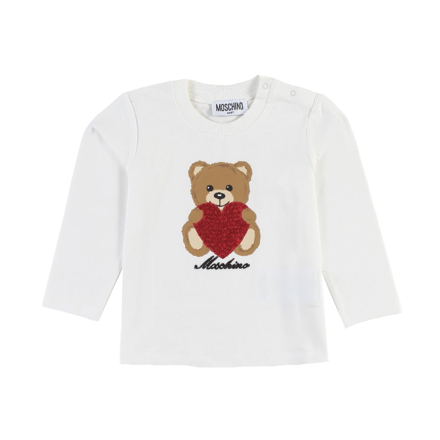 T-shirt Moschino panna con orsetto e cuore Bimba - annameglio.com abbigliamento moda