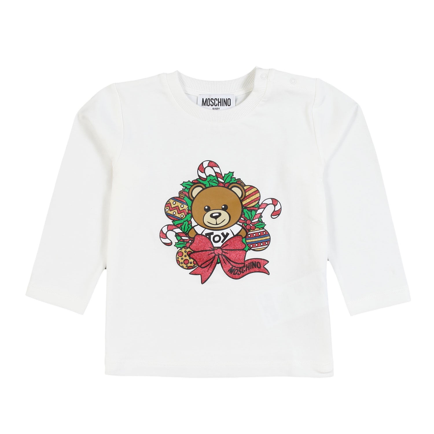 T-shirt natalizia panna con Orsetto Moschino Baby - annameglio.com abbigliamento moda
