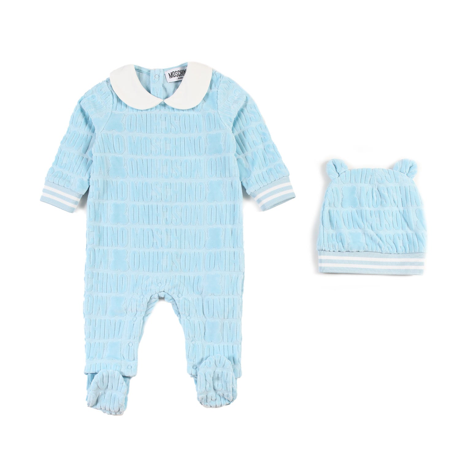 Set regalo Moschino Baby con tutina celeste - annameglio.com abbigliamento moda