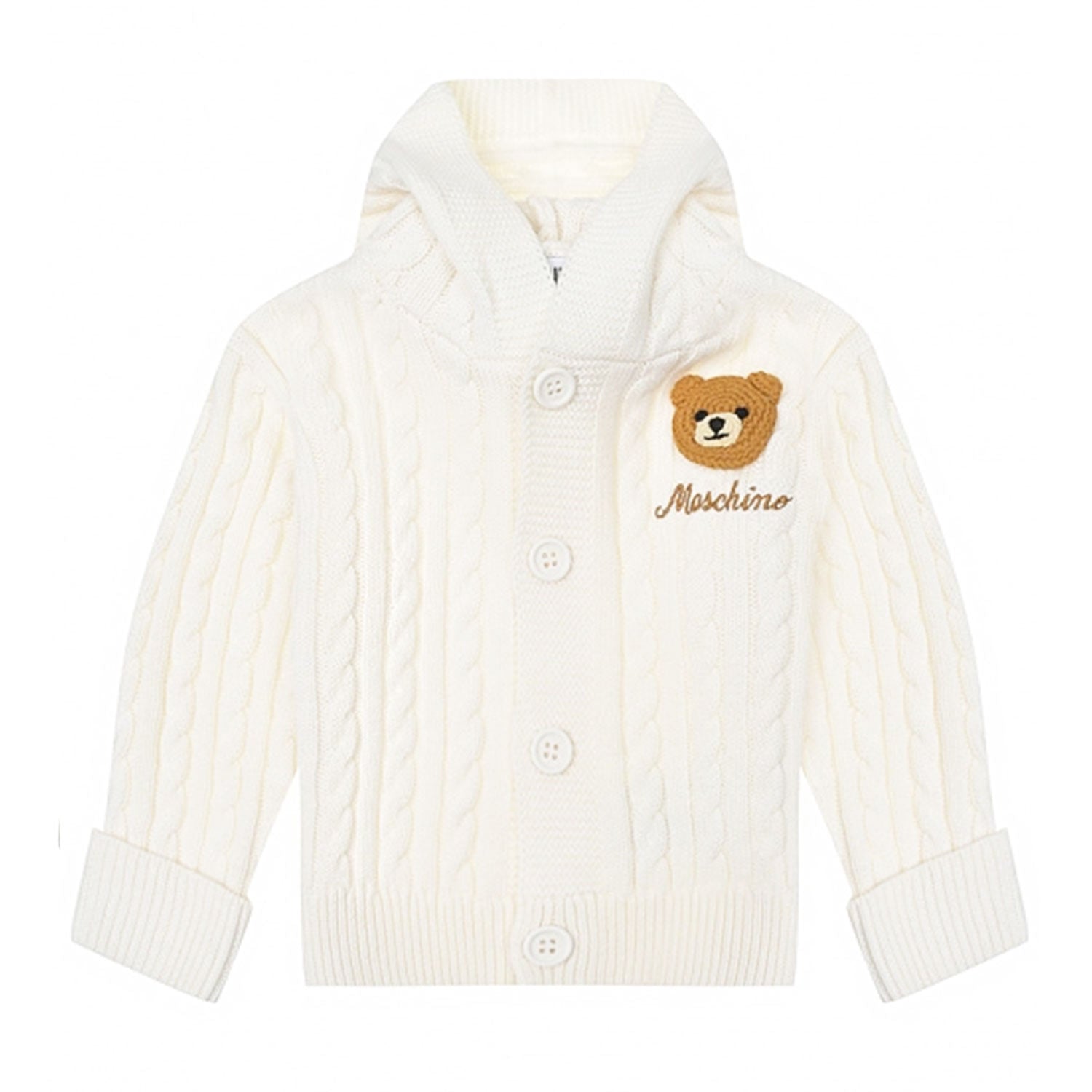 Cardigan Moschino Baby panna con cappuccio - annameglio.com abbigliamento moda