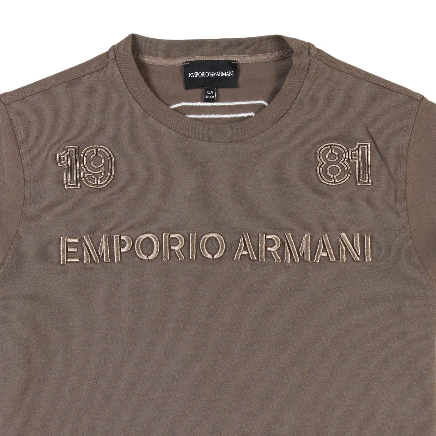 T-shirt Armani Junior fango con maxi ricami - annameglio.com abbigliamento moda