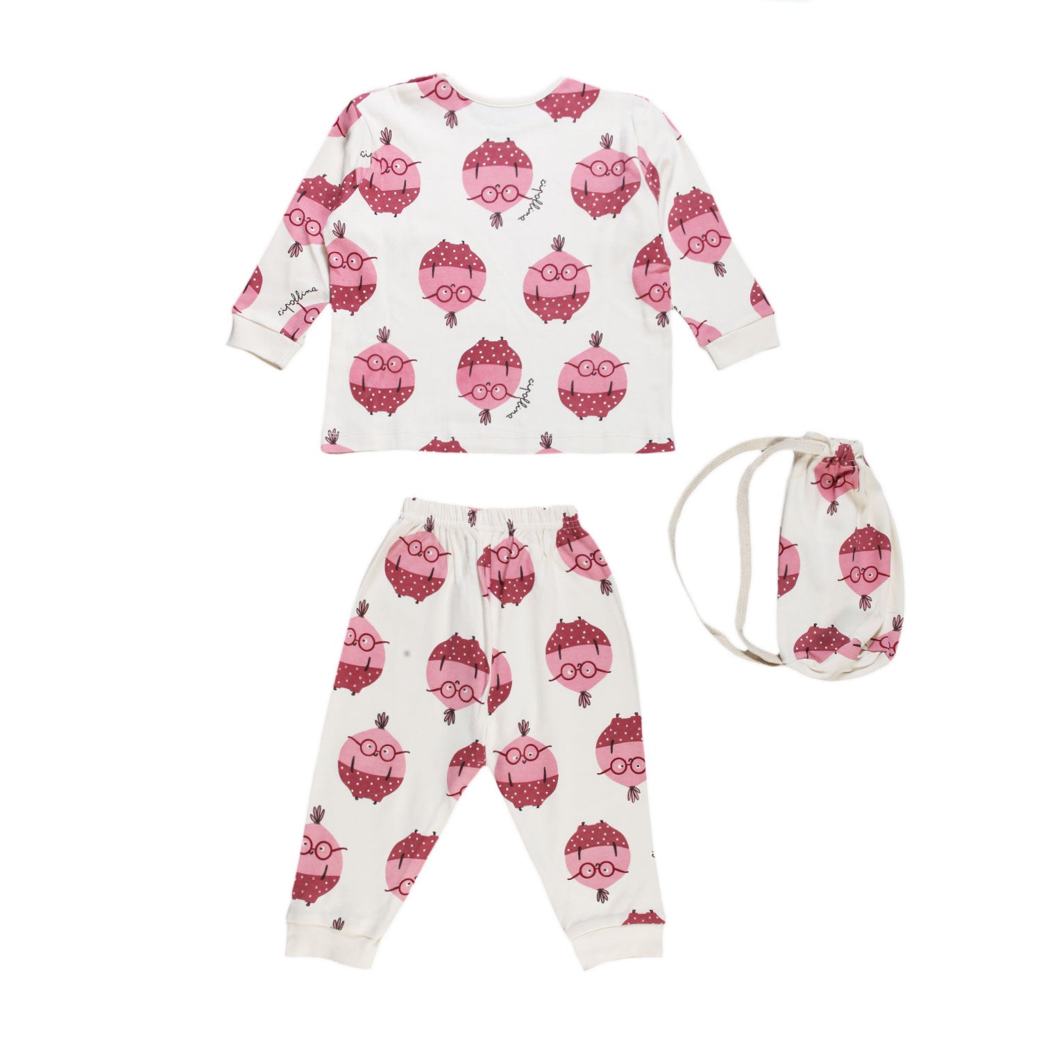 Pigiama unisex panna con cipolline rosa e bordeaux - annameglio.com abbigliamento moda