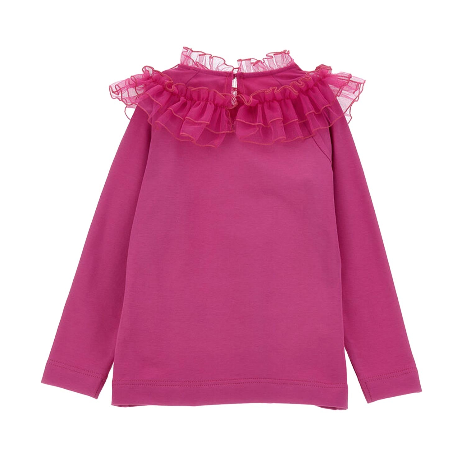 T-shirt FUCSIA con colletto in tulle - annameglio.com abbigliamento moda