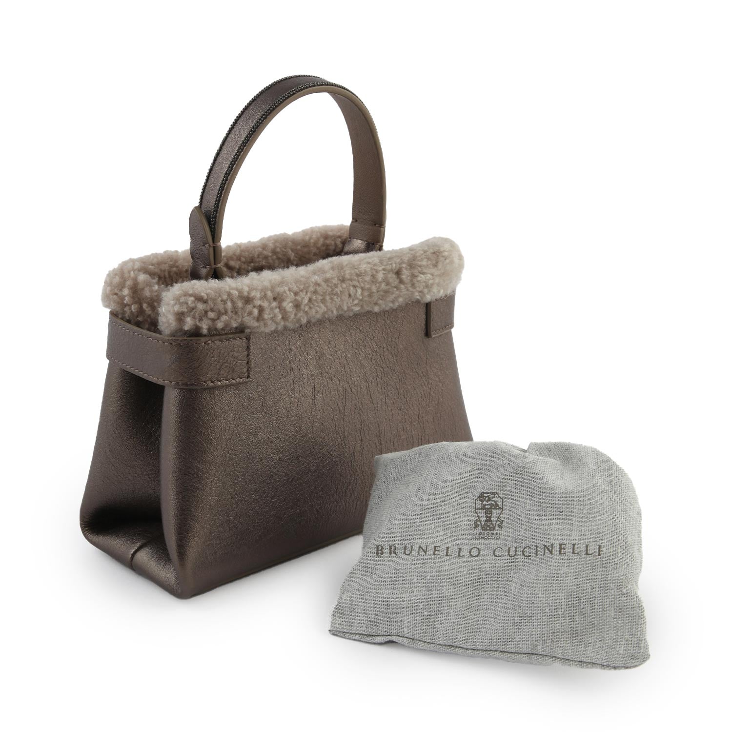 Borsa city Cucinelli in pelle marrone metallizzato - annameglio.com abbigliamento moda