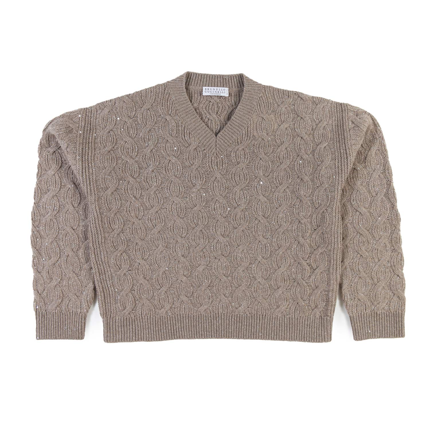 Pullover a treccia Brunello Cucinelli tortora - annameglio.com abbigliamento moda