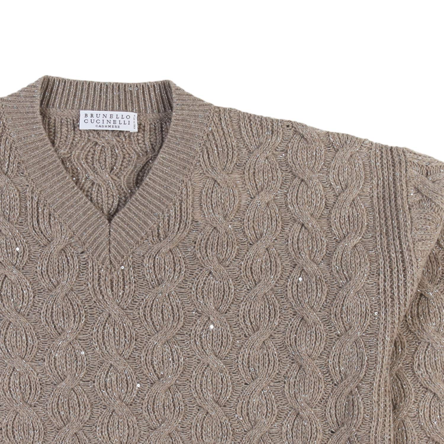 Pullover a treccia Brunello Cucinelli tortora - annameglio.com abbigliamento moda