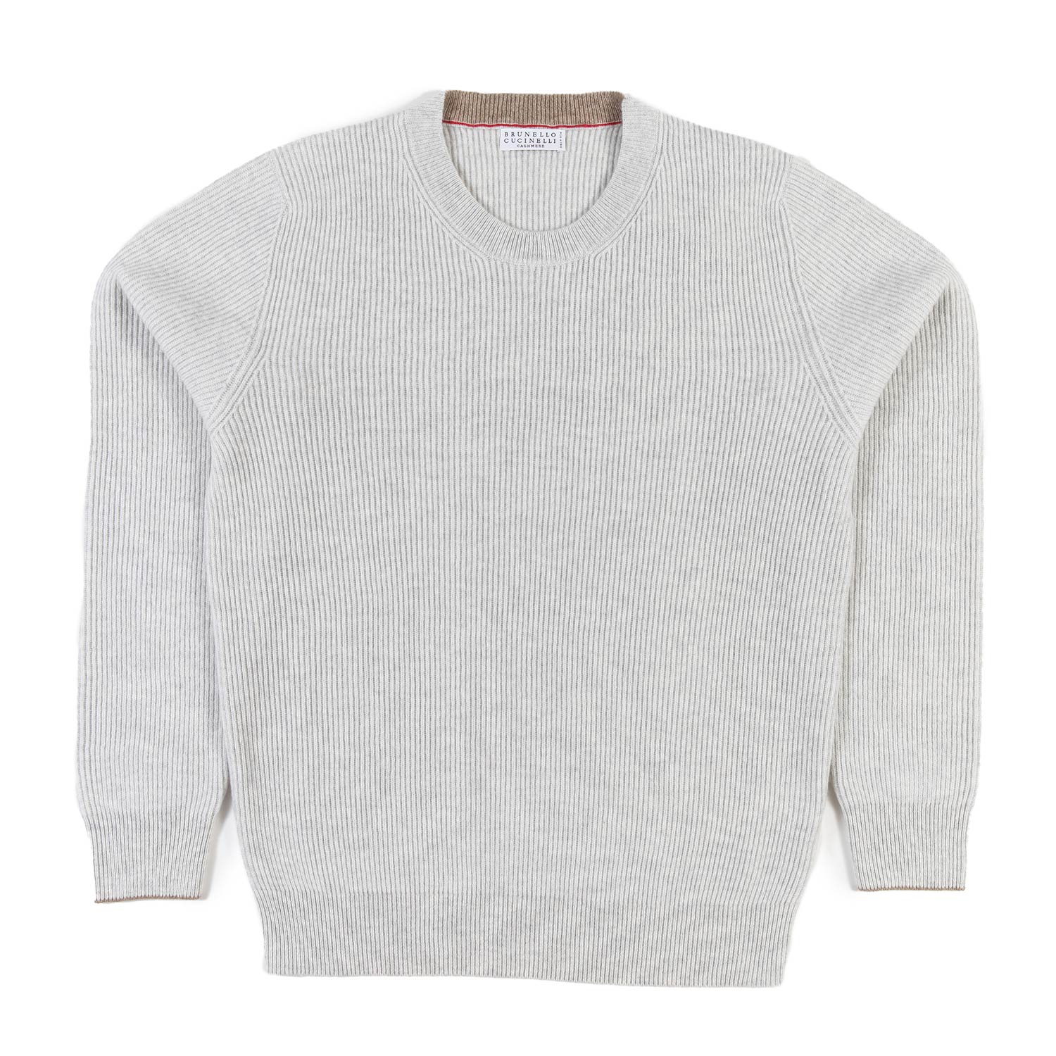 Maglia cachemire a coste Brunello Cucinelli ecru - annameglio.com abbigliamento moda