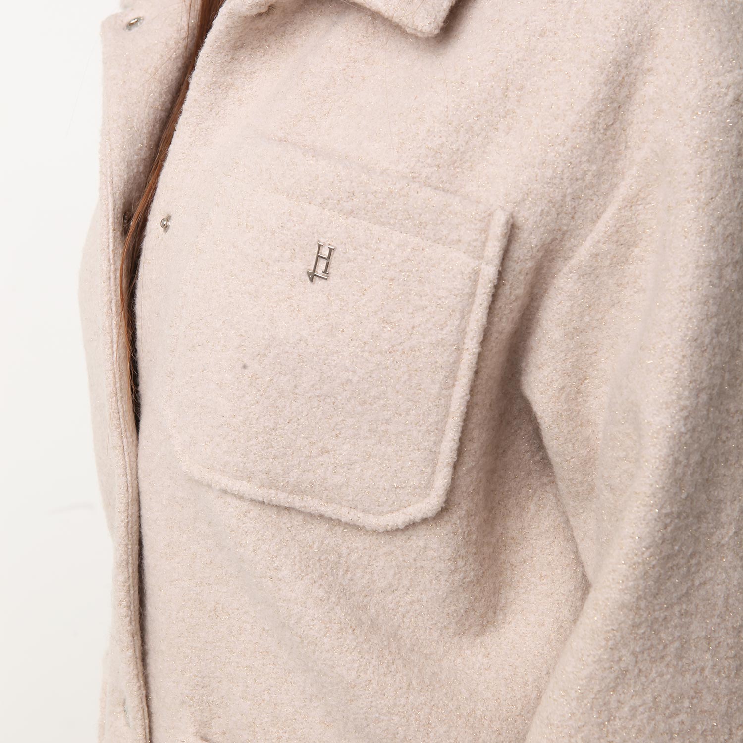 Cappotto ecowool Herno beige chiaro e oro glitter - annameglio.com abbigliamento moda