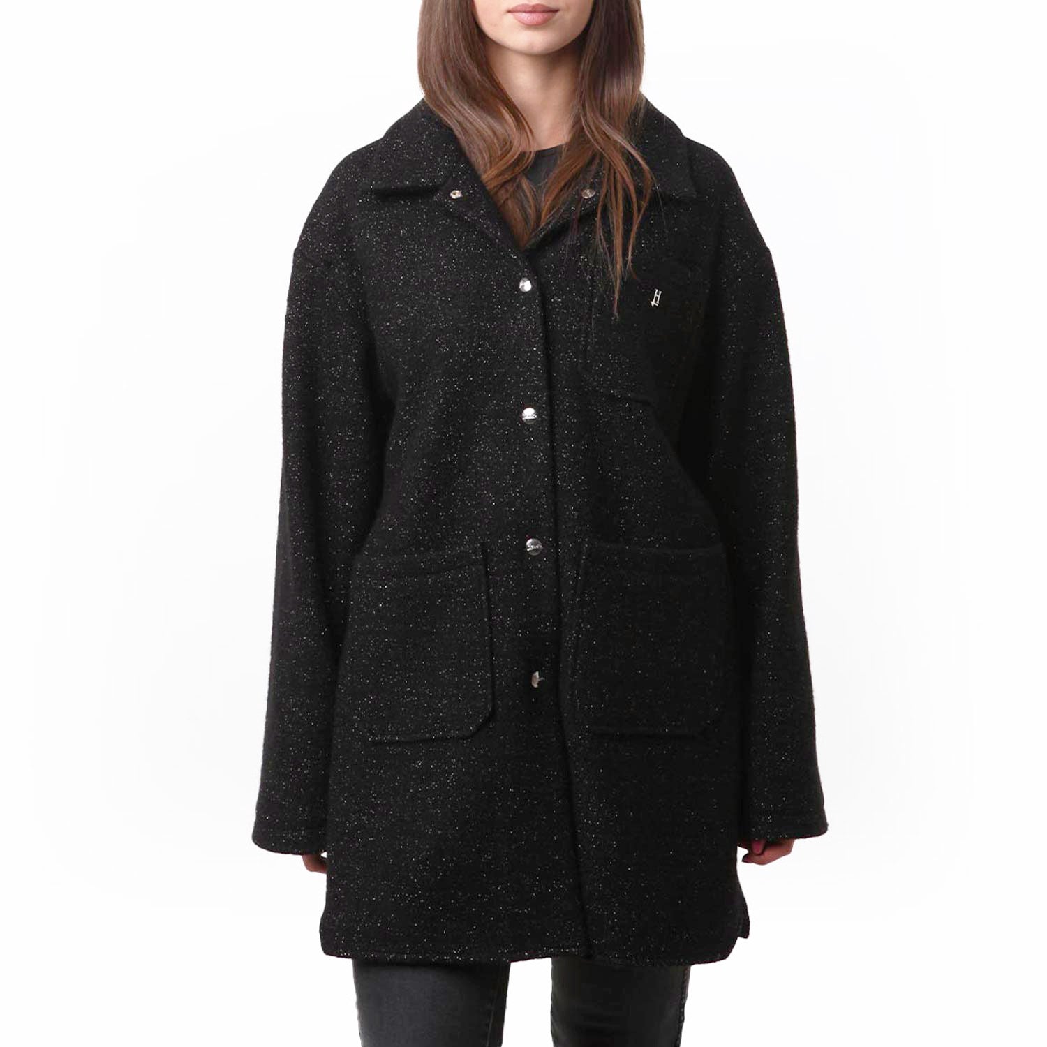 Cappotto ecowool Herno nero e oro glitter - annameglio.com abbigliamento moda