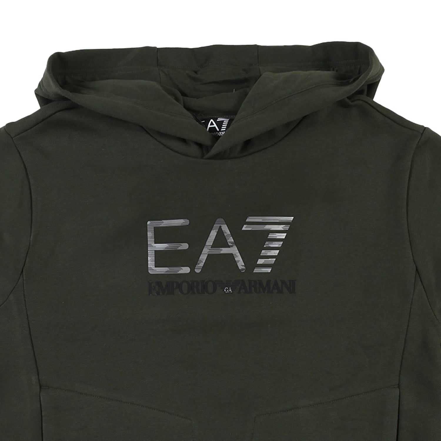 Felpa hoodie verde army con logo EA7 silver e nero - annameglio.com abbigliamento moda