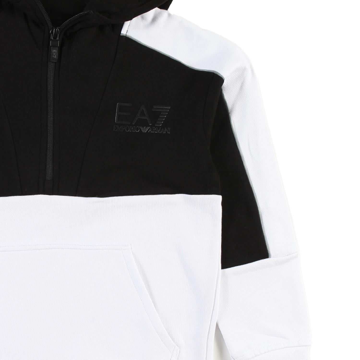 Felpa hoodie bianca e nera con logo EA7 argento - annameglio.com abbigliamento moda