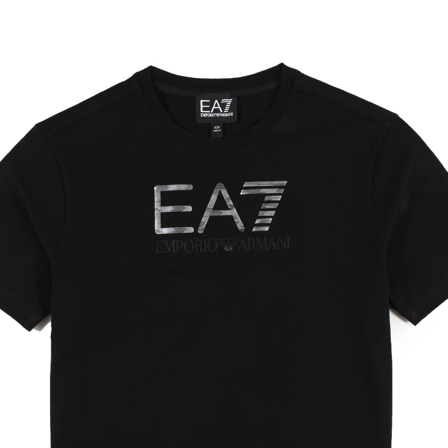 T-shirt nera con logo EA7 laminato argento - annameglio.com abbigliamento moda