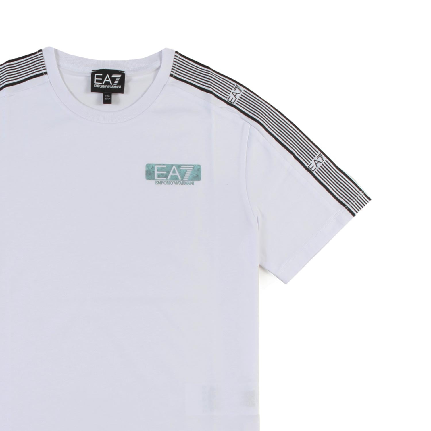 T-shirt bianca con logo EA7 laminato verde - annameglio.com abbigliamento moda