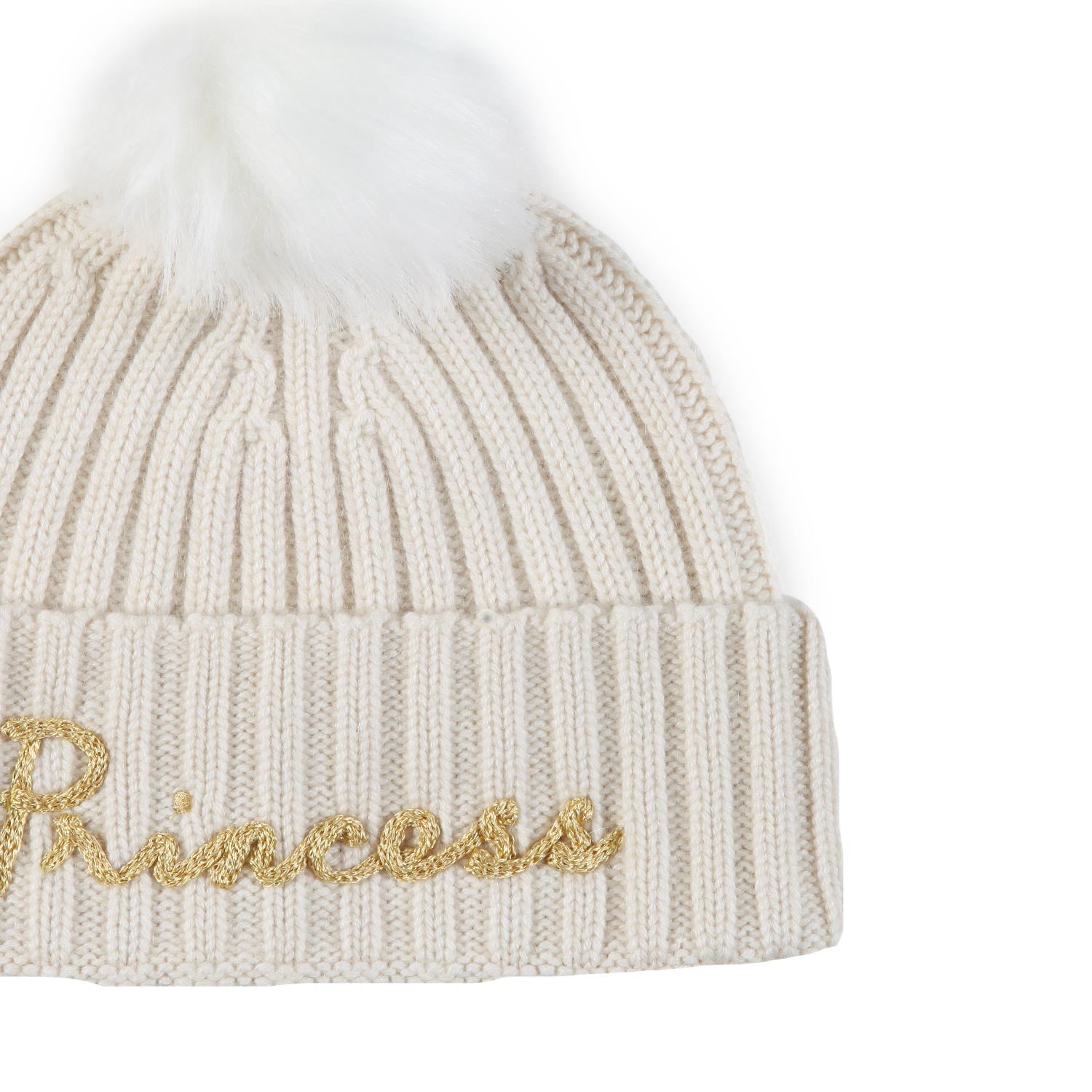 Berretto MC2 panna con pompon bianco e ricamo oro - annameglio.com abbigliamento moda