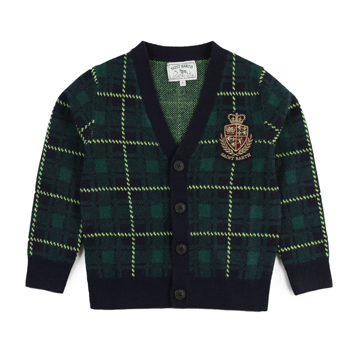 Cardigan MC2 tartan verde e blu con dettagli lime - annameglio.com abbigliamento moda