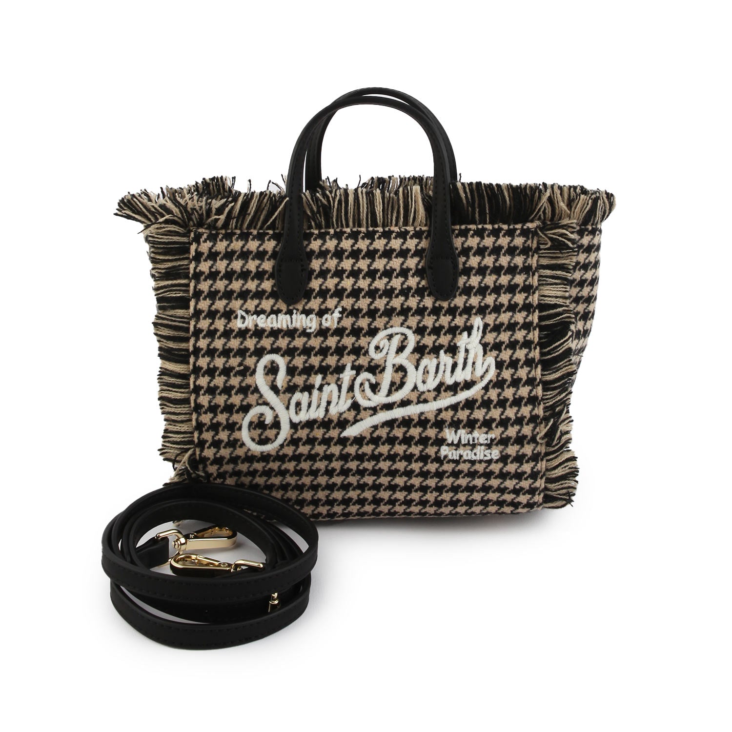 Borsa Vanity Mini Pied De Poule beige e nera - annameglio.com abbigliamento moda