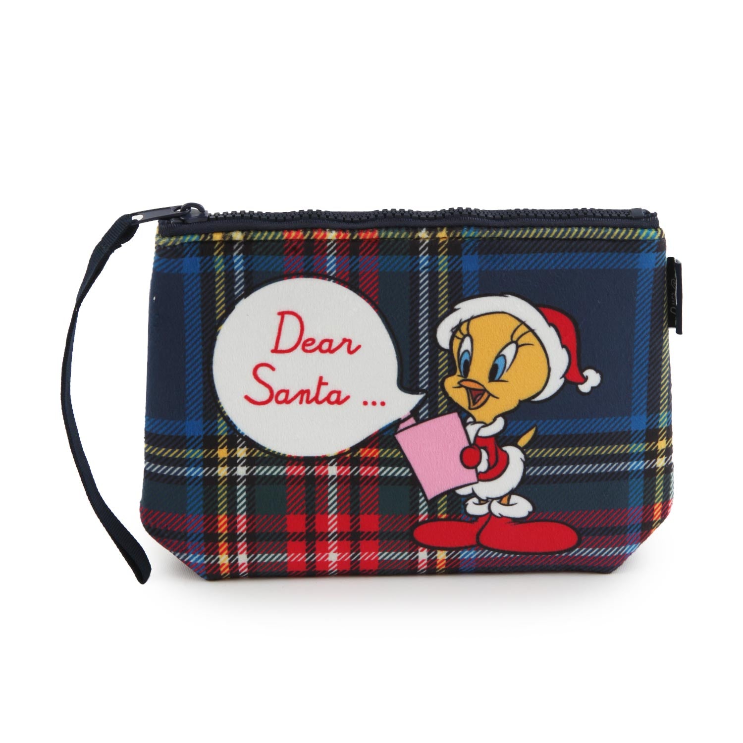 Pochette Aline Tweety Dear Santa blu tartan - annameglio.com abbigliamento moda