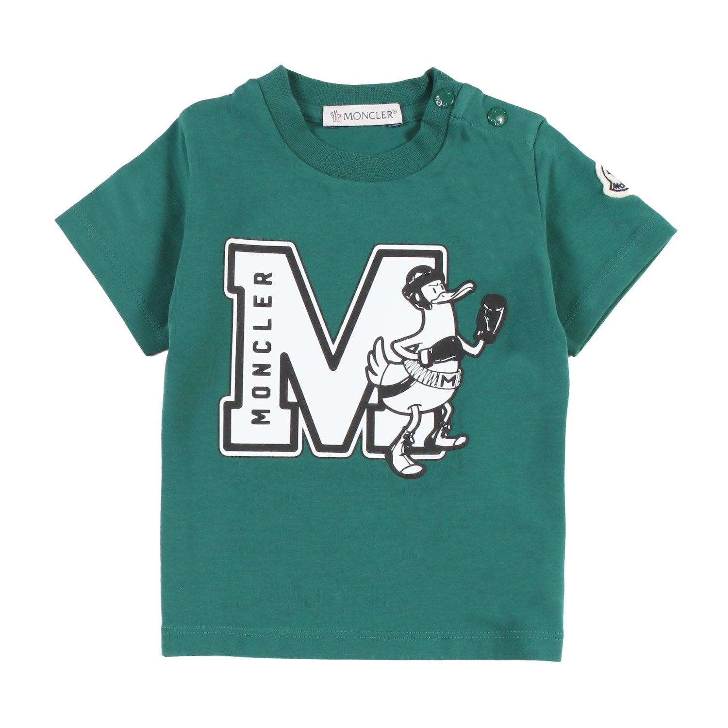 T-shirt Moncler verde con maxi stampa bianca Bimbo - annameglio.com abbigliamento moda
