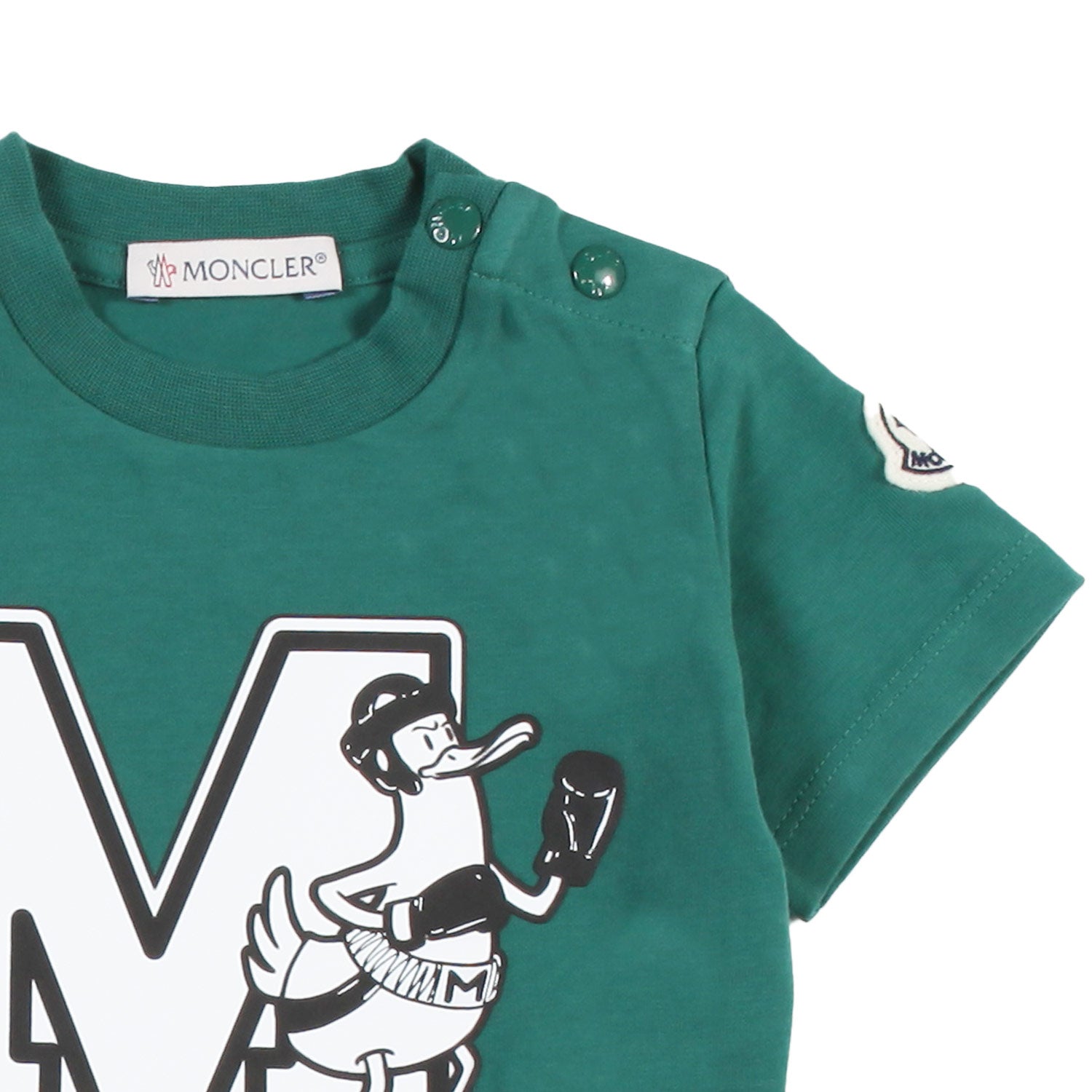 T-shirt Moncler verde con maxi stampa bianca Bimbo - annameglio.com abbigliamento moda