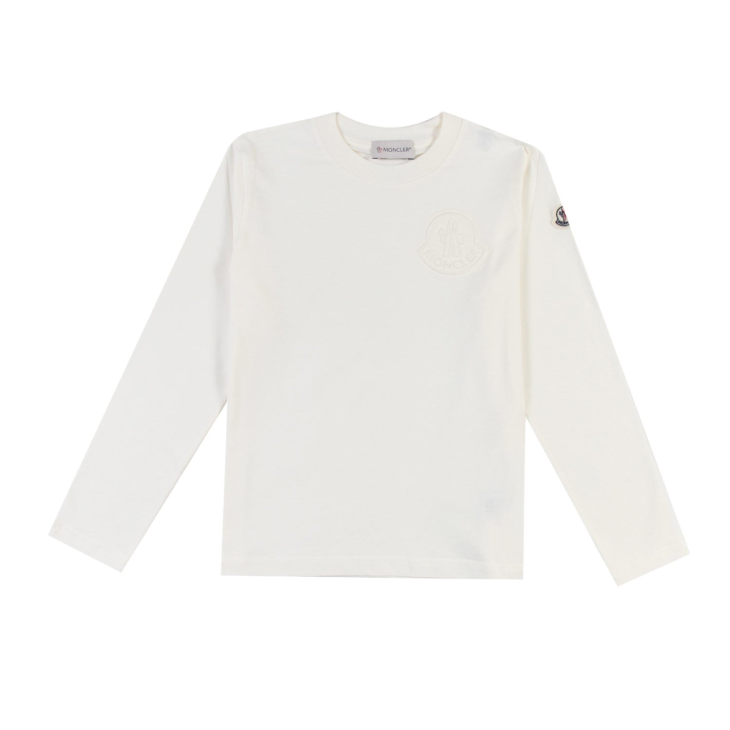 T-shirt lunga Moncler bianca con logo goffrato - annameglio.com abbigliamento moda