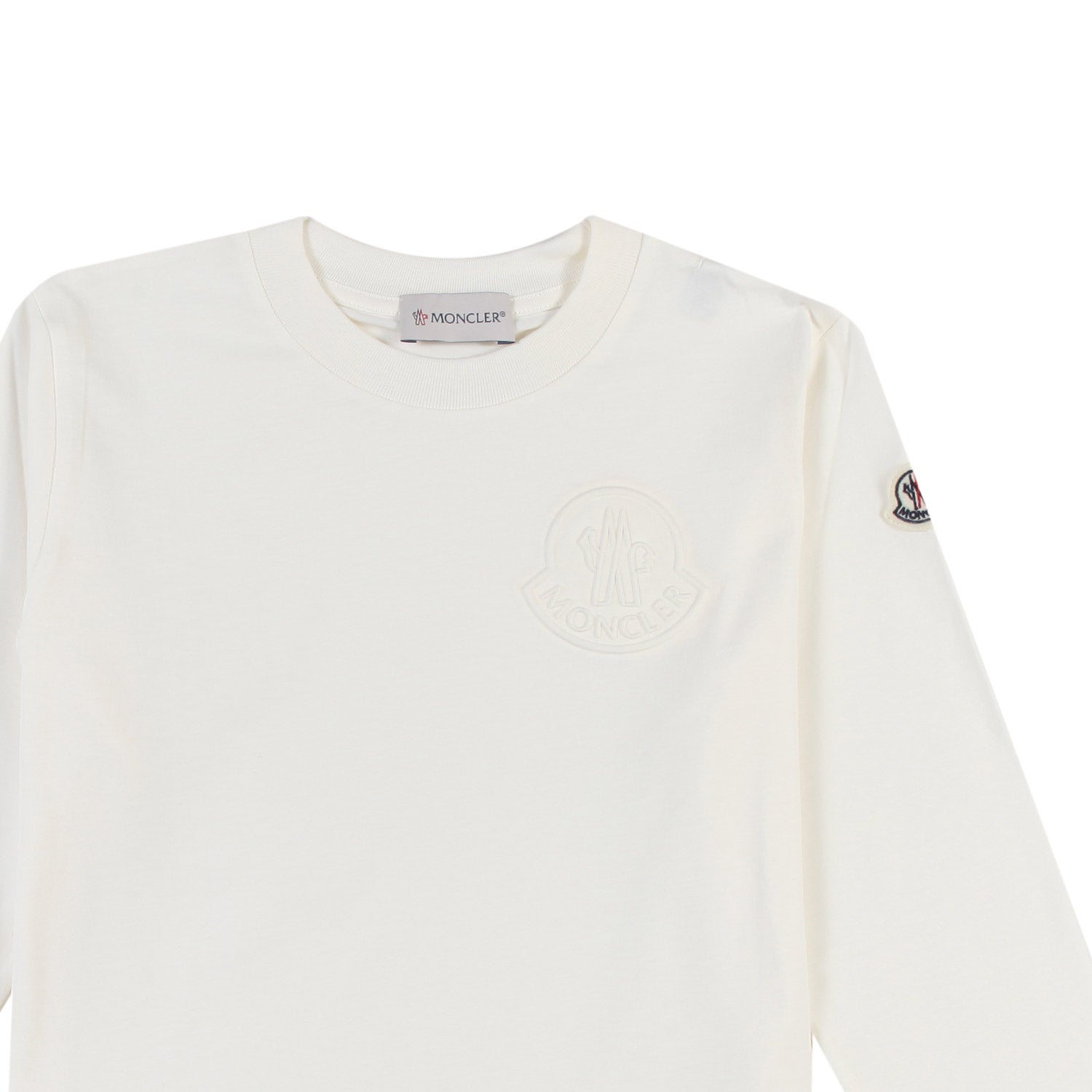 T-shirt lunga Moncler bianca con logo goffrato - annameglio.com abbigliamento moda