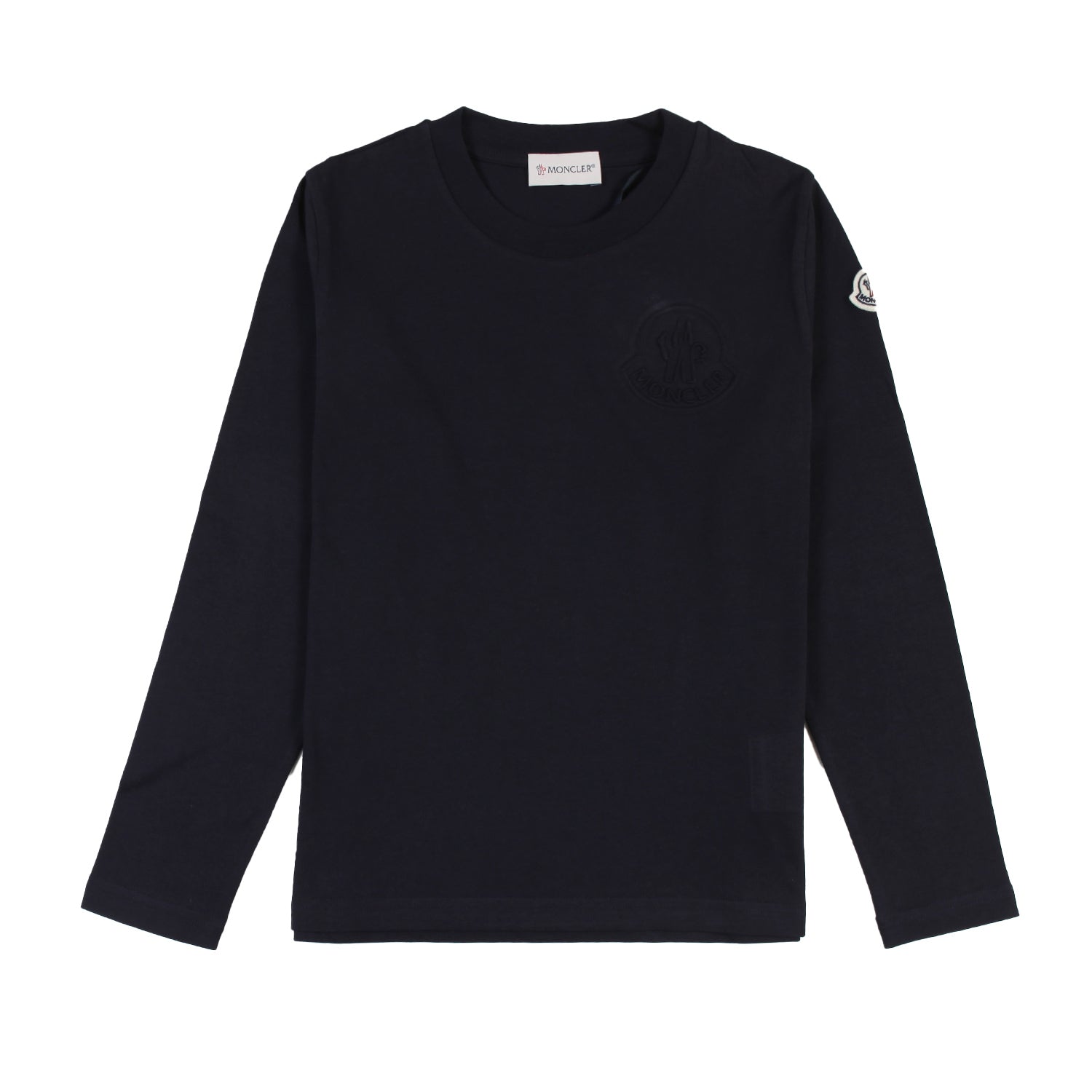 T-shirt lunga Moncler blu navy con logo goffrato - annameglio.com abbigliamento moda