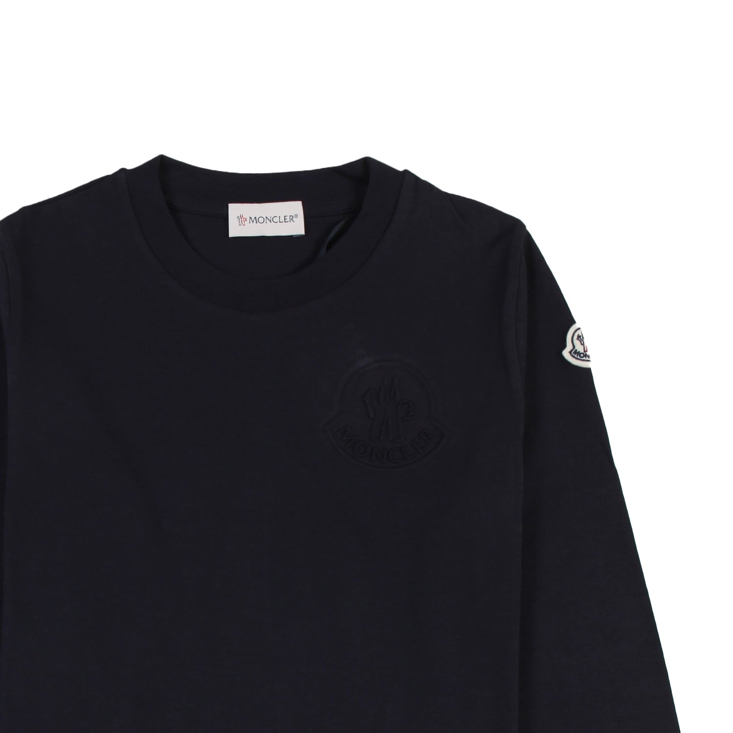 T-shirt lunga Moncler blu navy con logo goffrato - annameglio.com abbigliamento moda