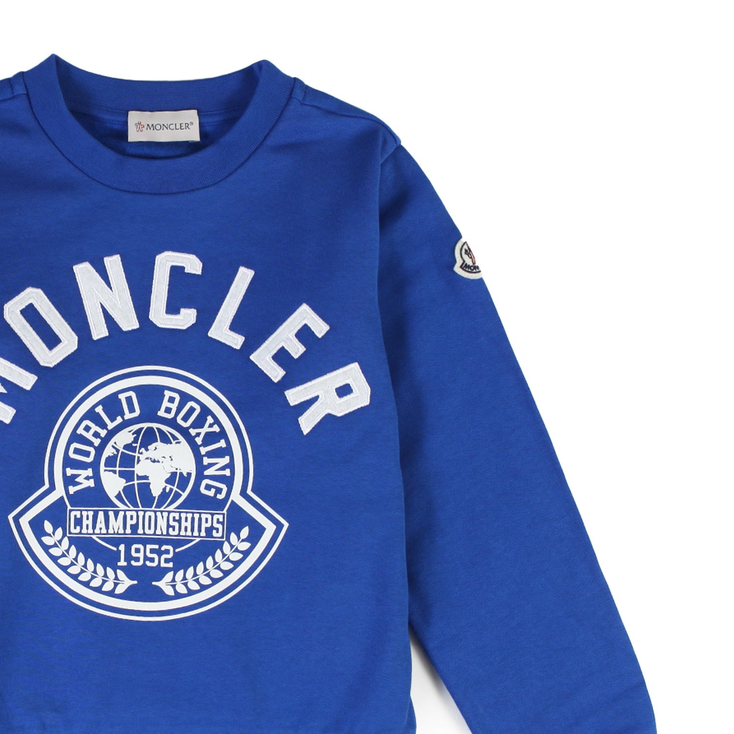 Felpa Moncler blu royal con maxi logo bianco - annameglio.com abbigliamento moda