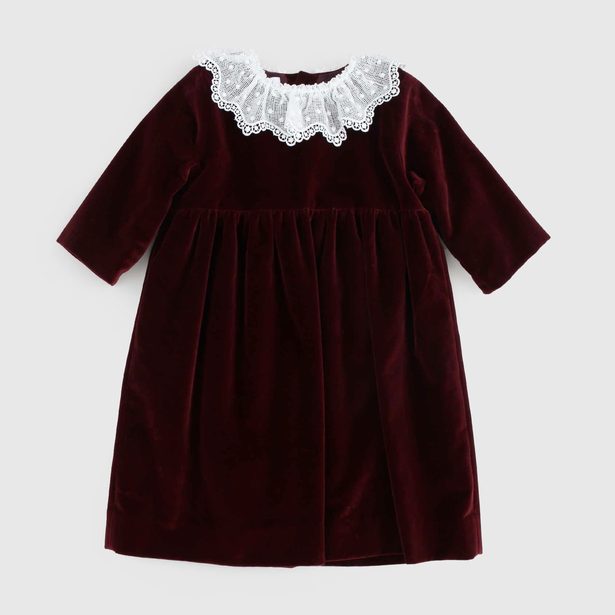 Abito bambina bordeaux con collo macramè - annameglio.com abbigliamento moda