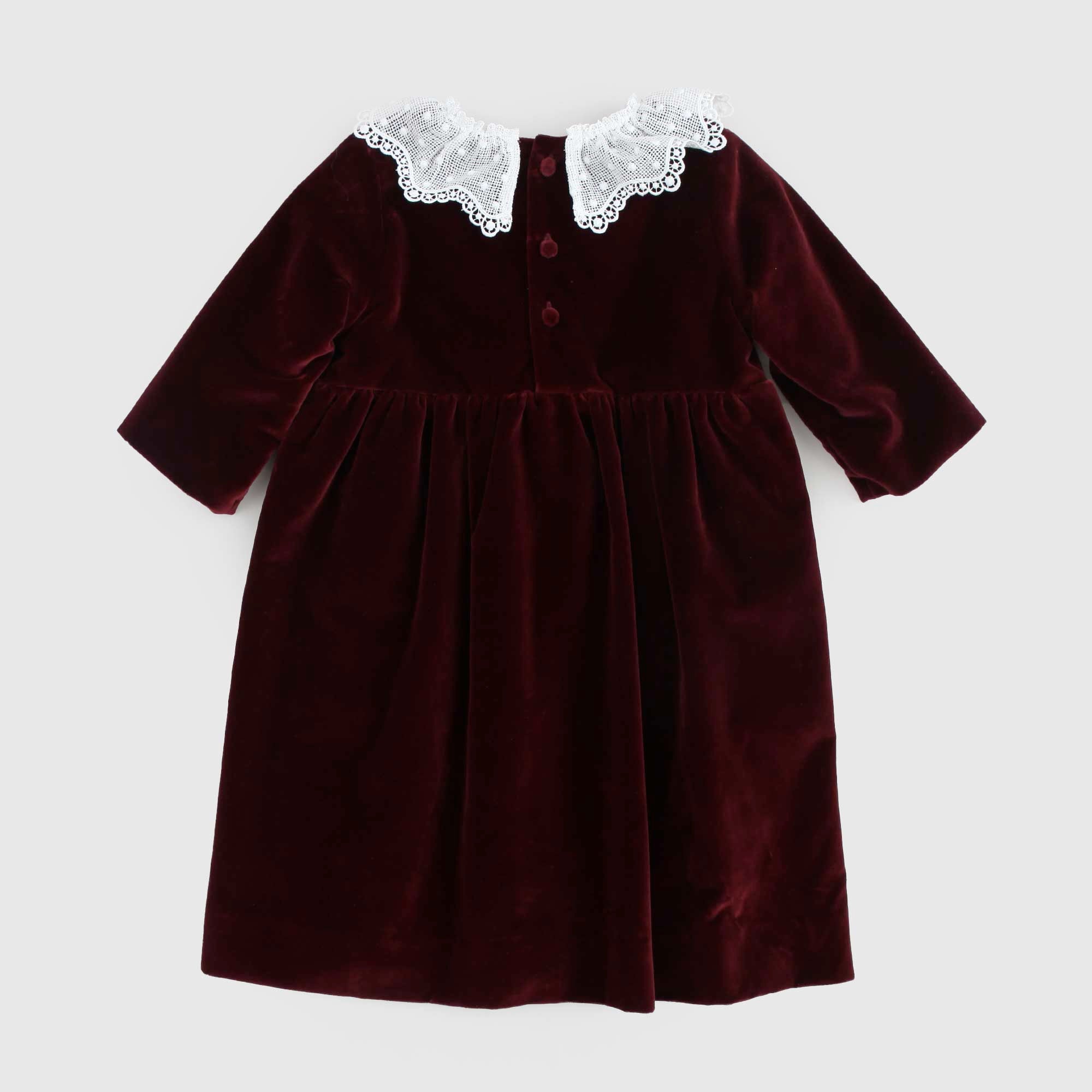 Abito bambina bordeaux con collo macramè - annameglio.com abbigliamento moda