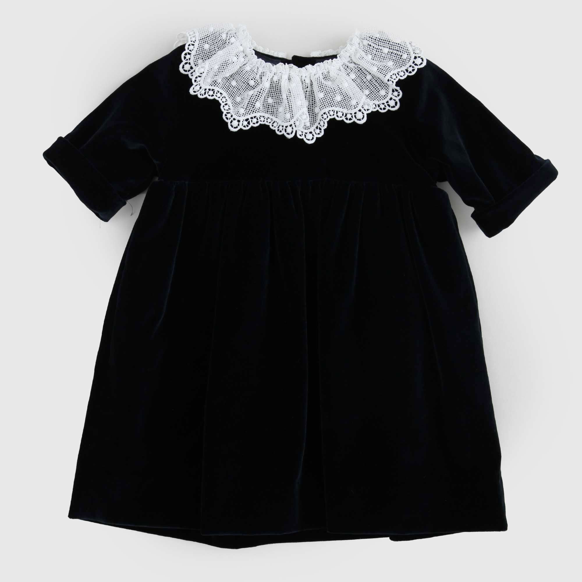 Abito bambina blu con collo macramè - annameglio.com abbigliamento moda