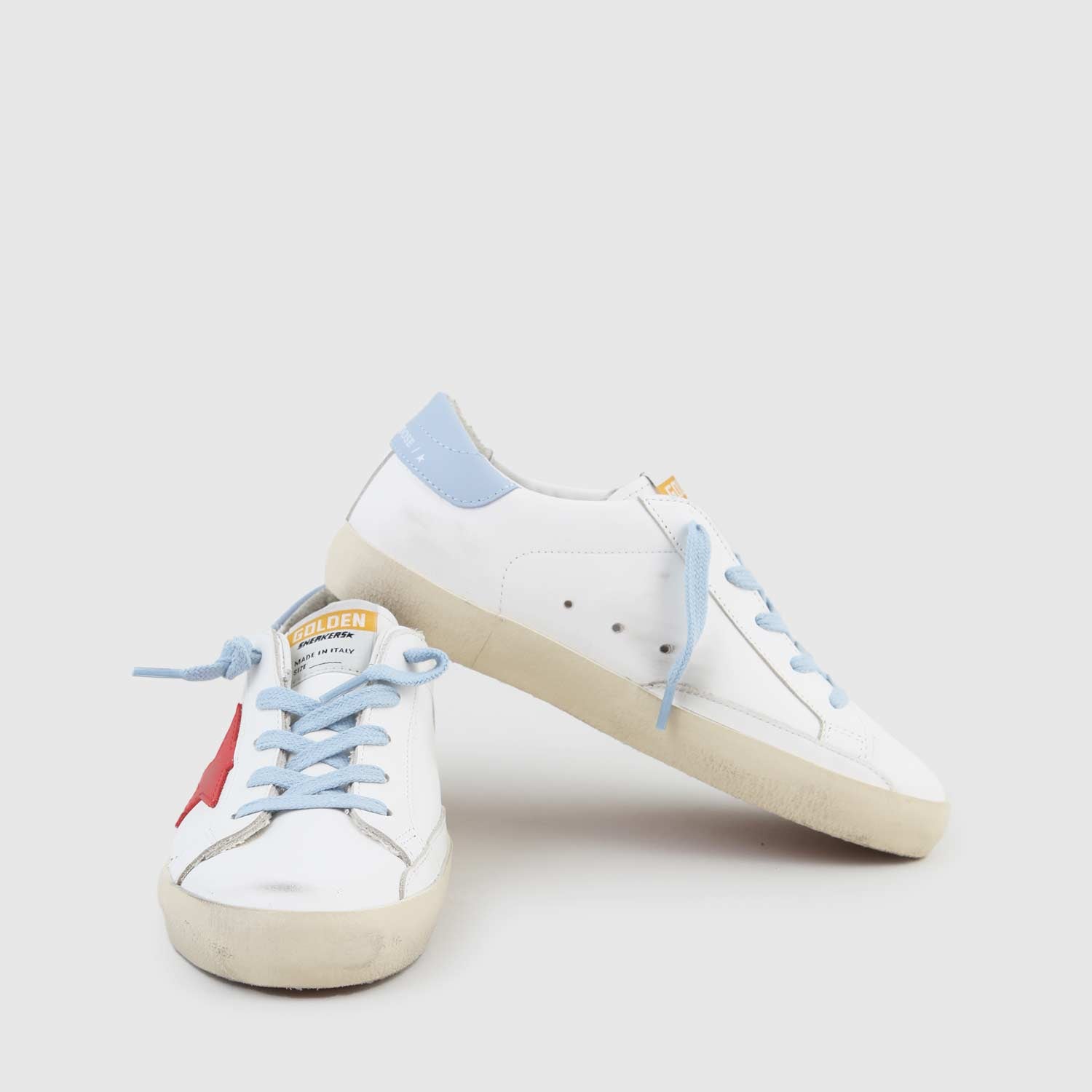 sneaker super star bianca, rossa e celeste ragazzo - annameglio.com abbigliamento moda