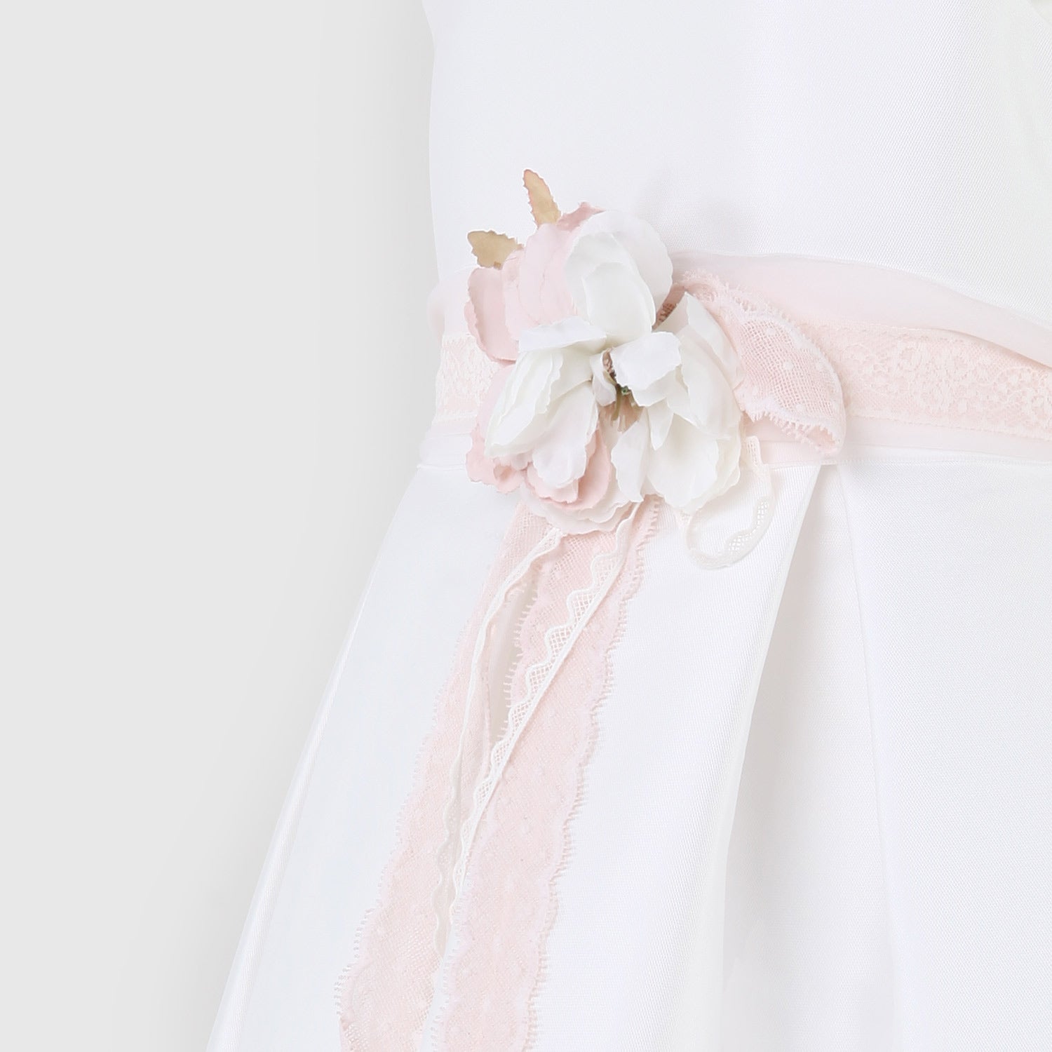 abito bianco con spilla floreale rosa - annameglio.com abbigliamento moda