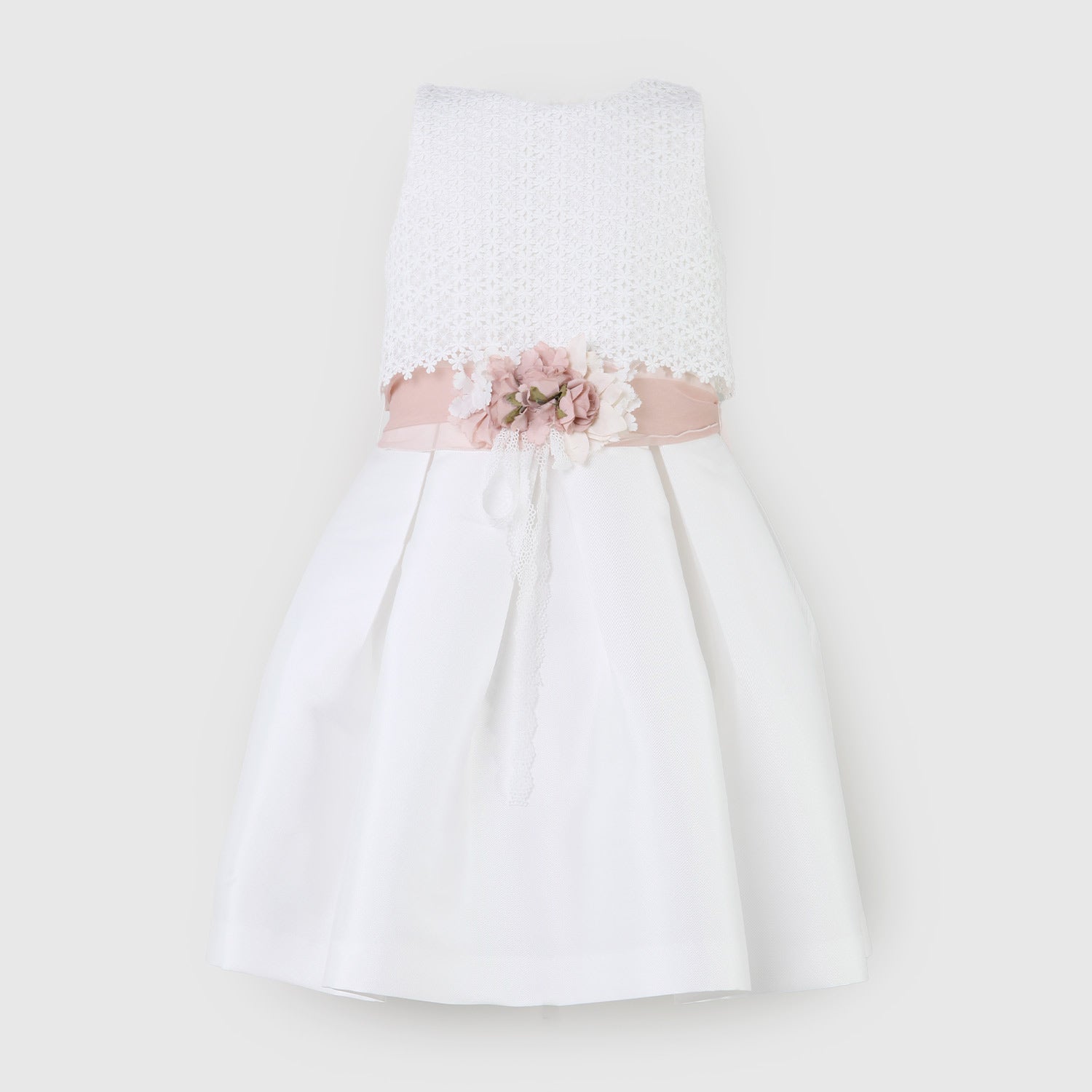 abito bianco con cintura in organza rosa antico - annameglio.com abbigliamento moda