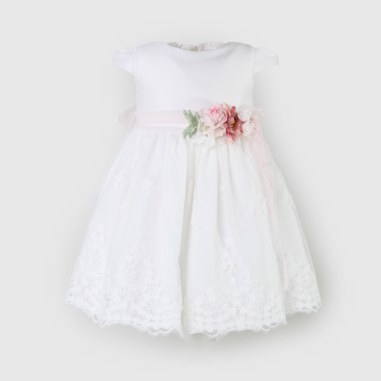 vestito bianco neonata con spilla floreale rosa - annameglio.com abbigliamento moda