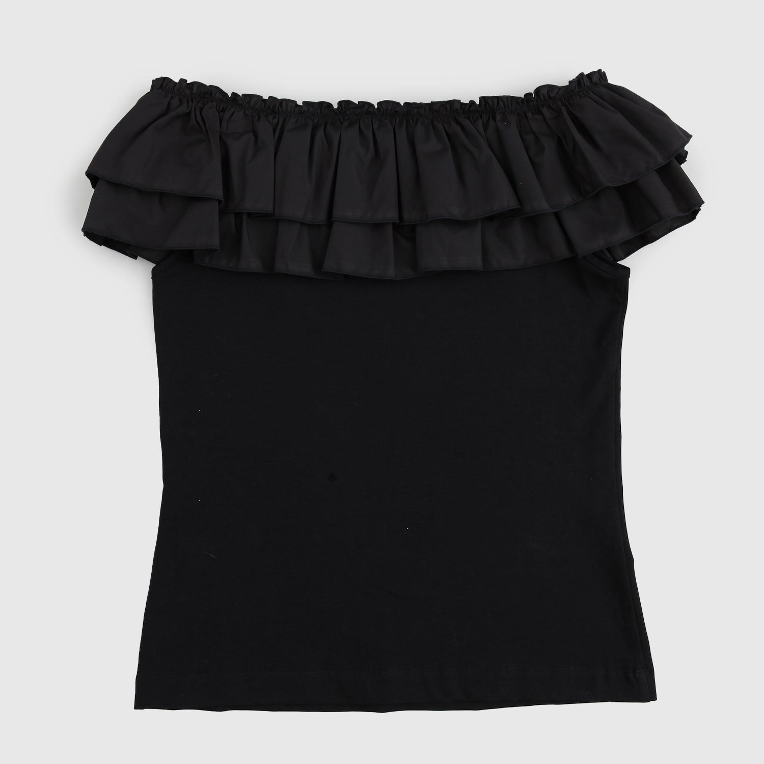 t-shirt smanicata nera con volant - annameglio.com abbigliamento moda