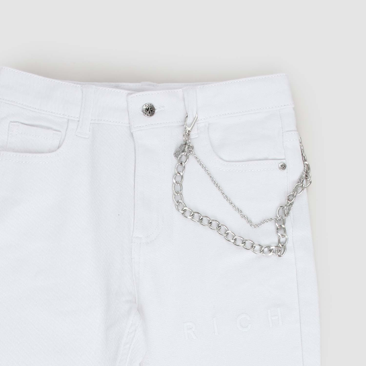Jeans bianco con catena - annameglio.com abbigliamento moda
