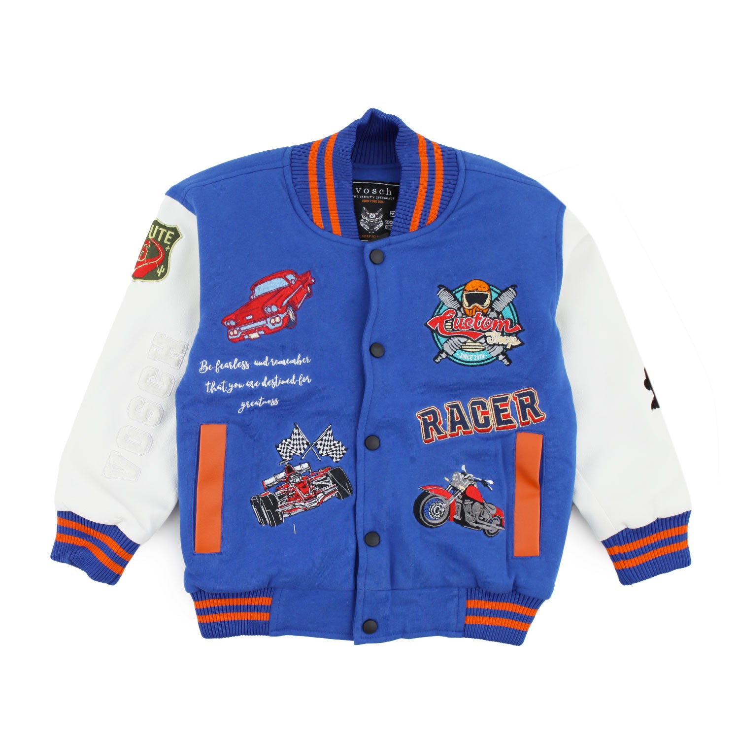 Bomber azzurro per bambino con toppe Racer - annameglio.com abbigliamento moda