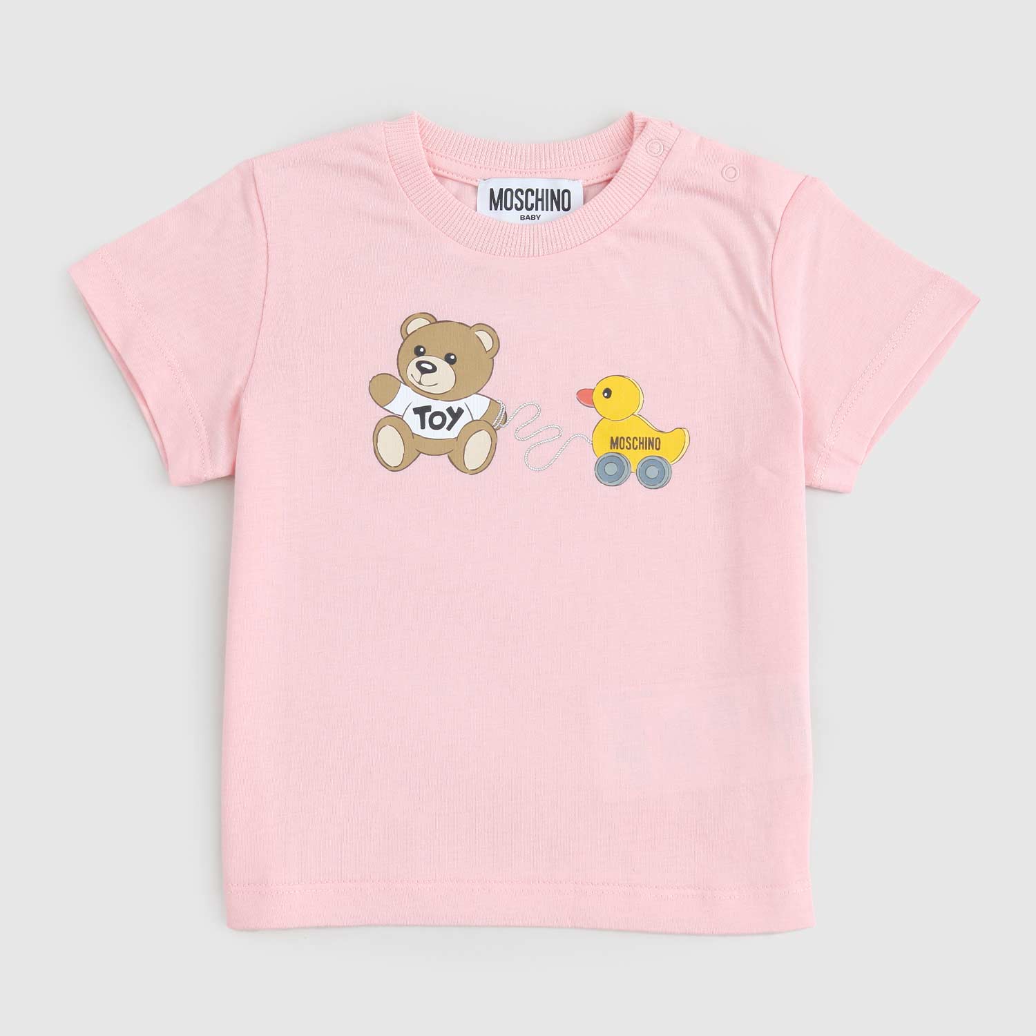 t-shirt rosa stampa orsetto e papera neonata - annameglio.com abbigliamento moda