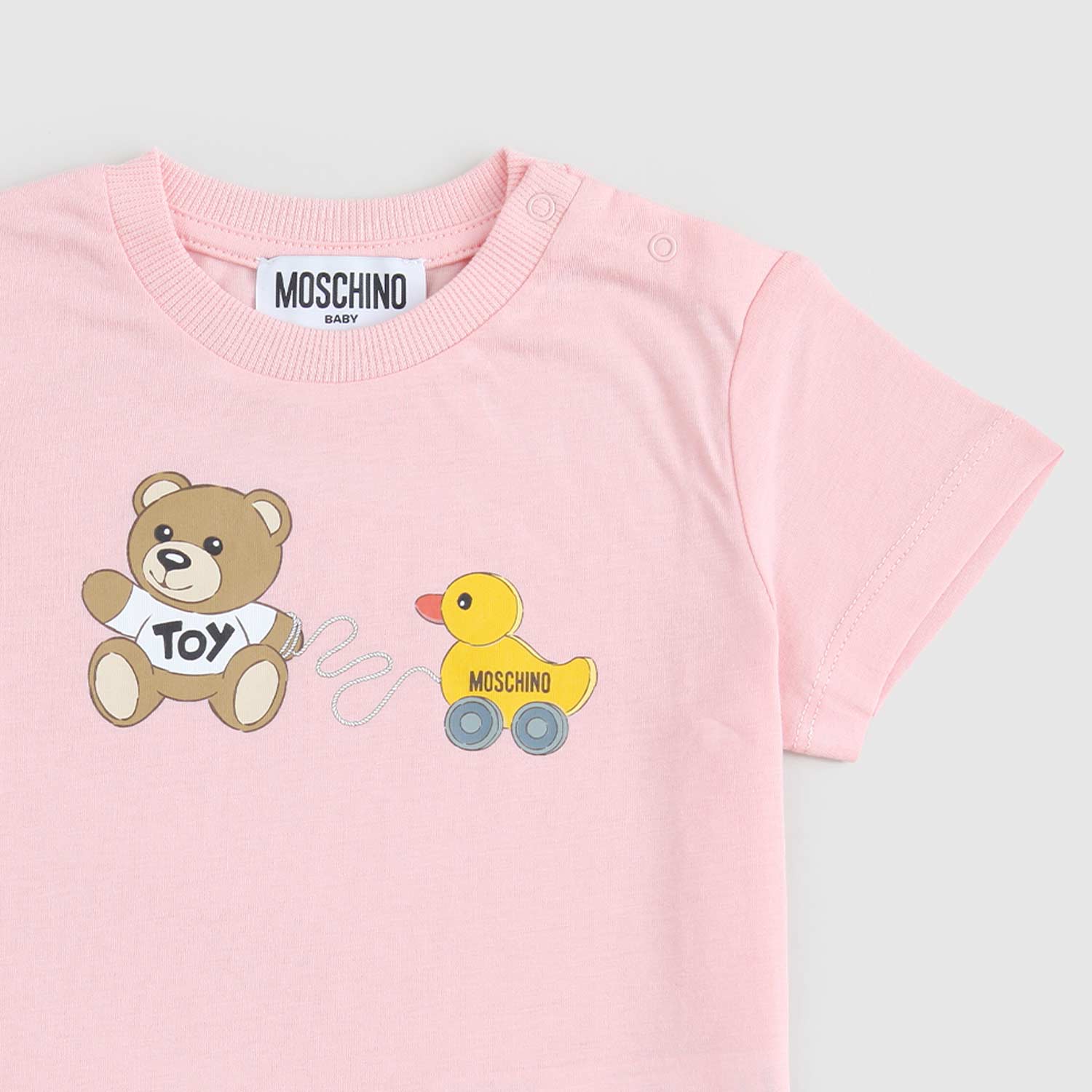 t-shirt rosa stampa orsetto e papera neonata - annameglio.com abbigliamento moda