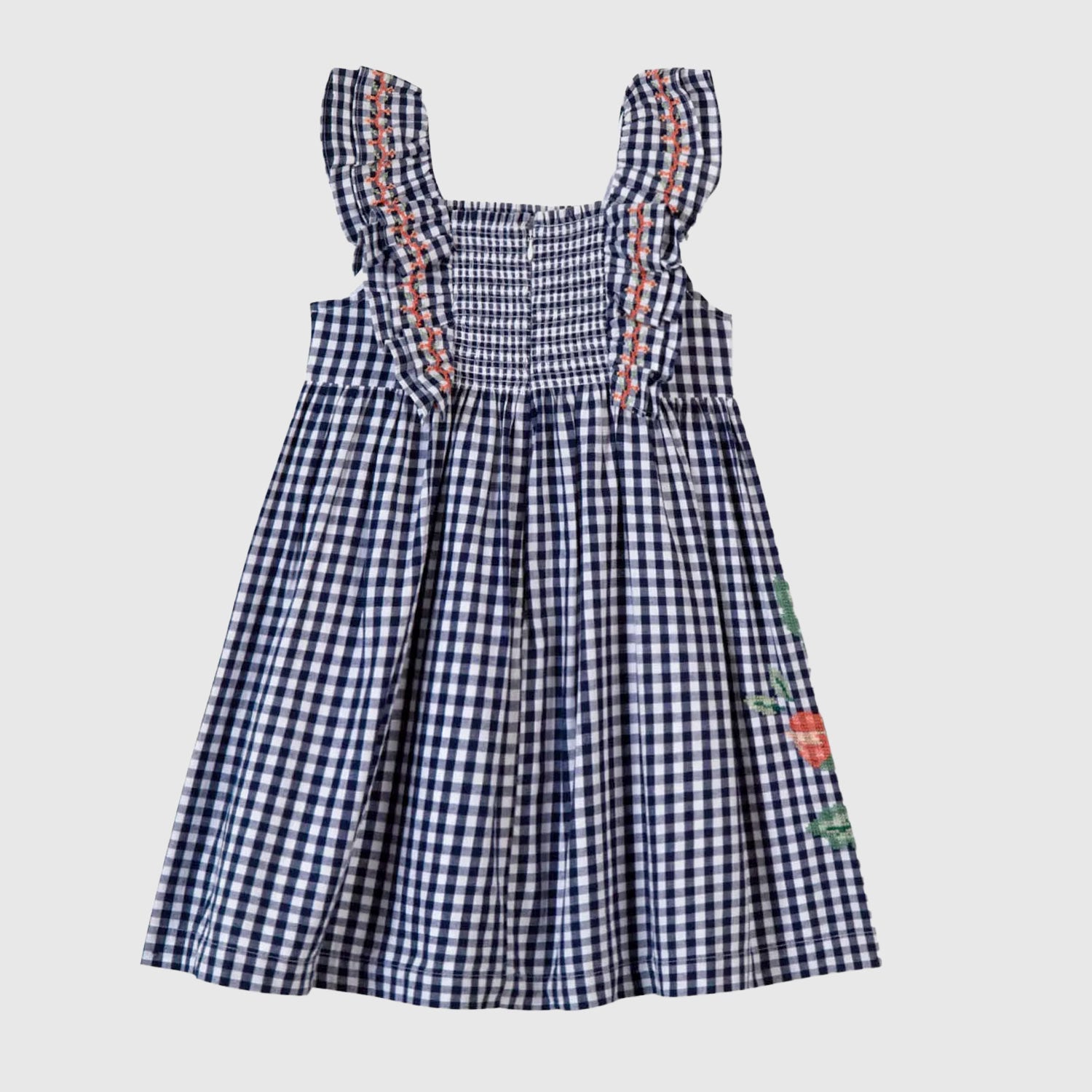 Vestito Blu Navy a Quadretti con Ricami a Fiori - annameglio.com abbigliamento moda