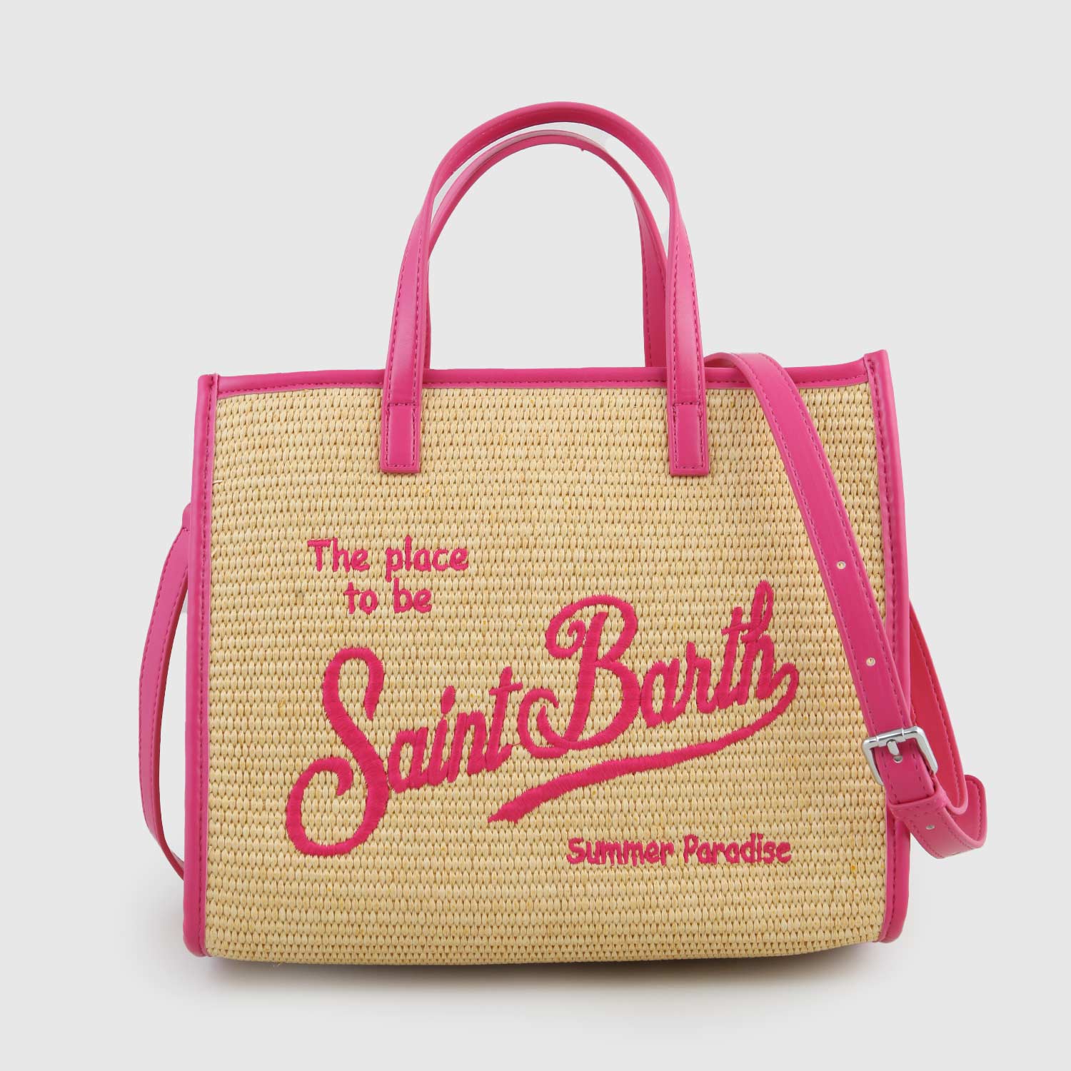 Borsa Vivian In Paglia e Ricamo Fucsia - annameglio.com abbigliamento moda