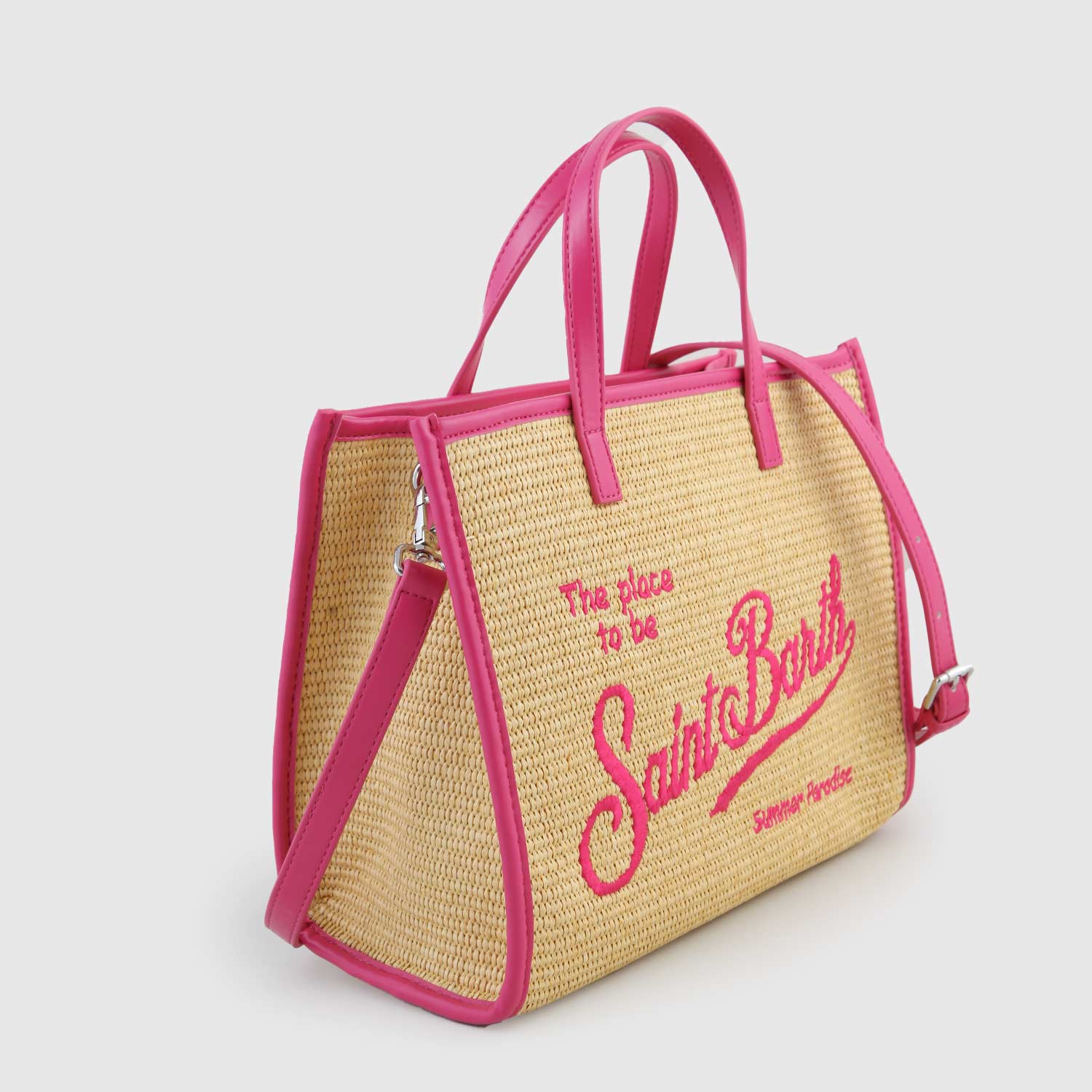 Borsa Vivian In Paglia e Ricamo Fucsia - annameglio.com abbigliamento moda