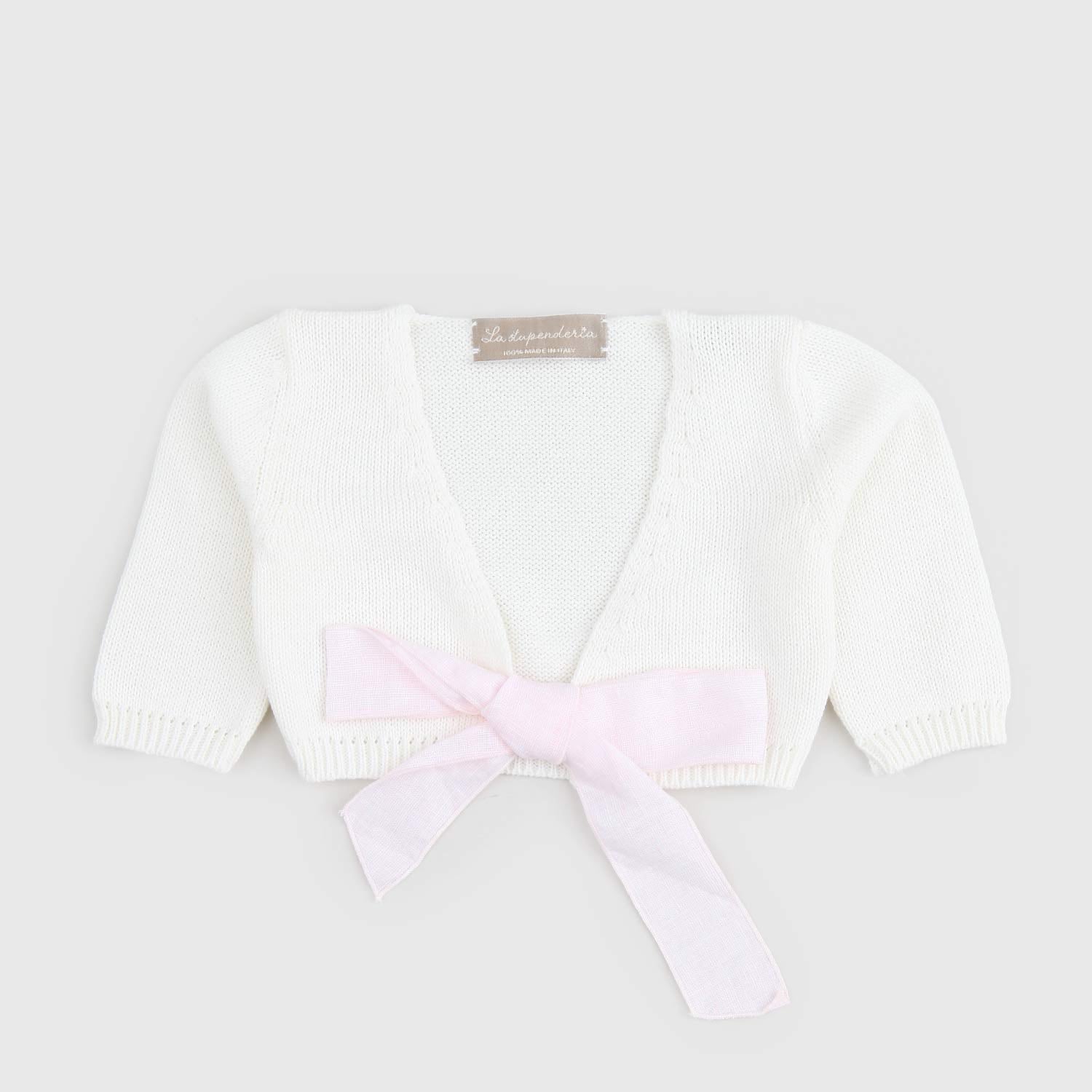 cardigan bianco fiocco rosa neonata - annameglio.com abbigliamento moda