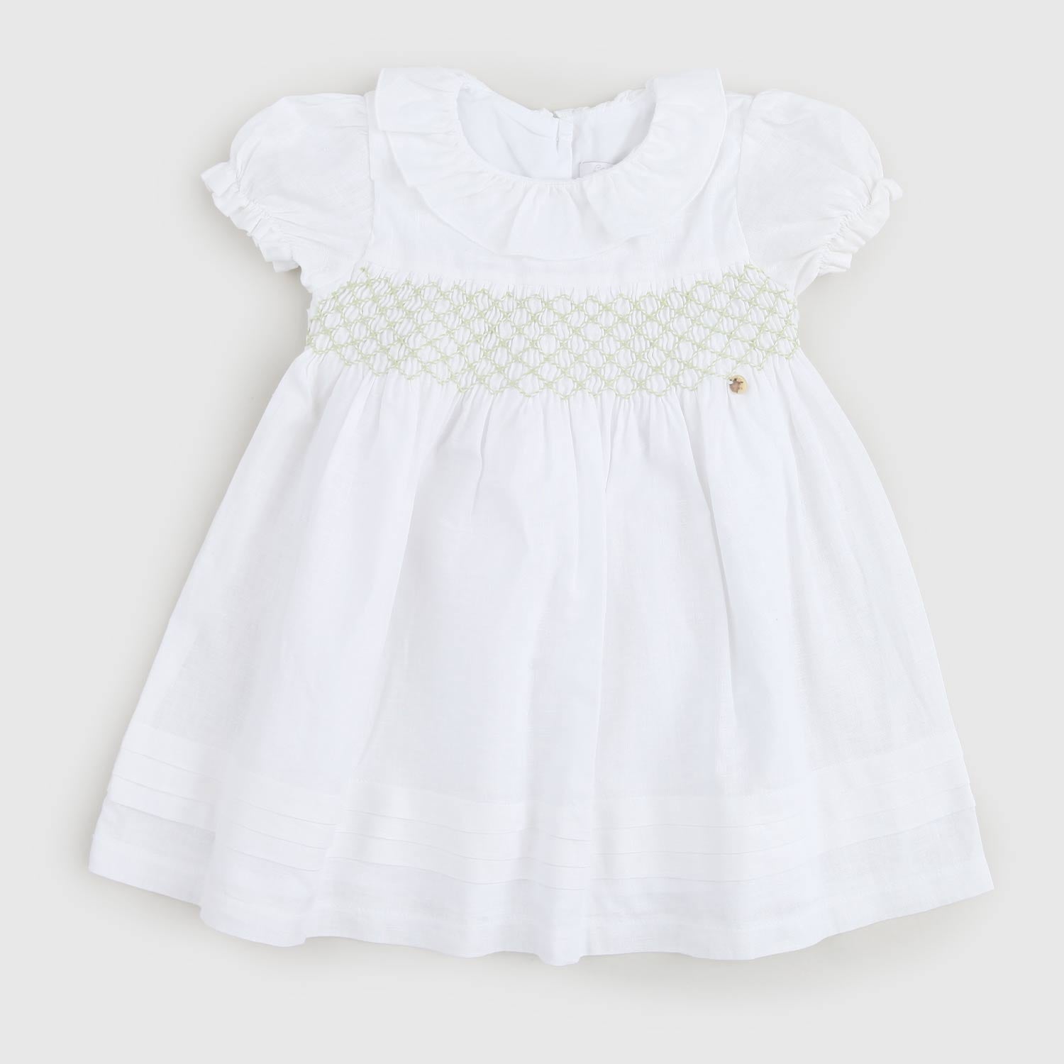 Vestito bianco con fascia verde ricamata - annameglio.com abbigliamento moda