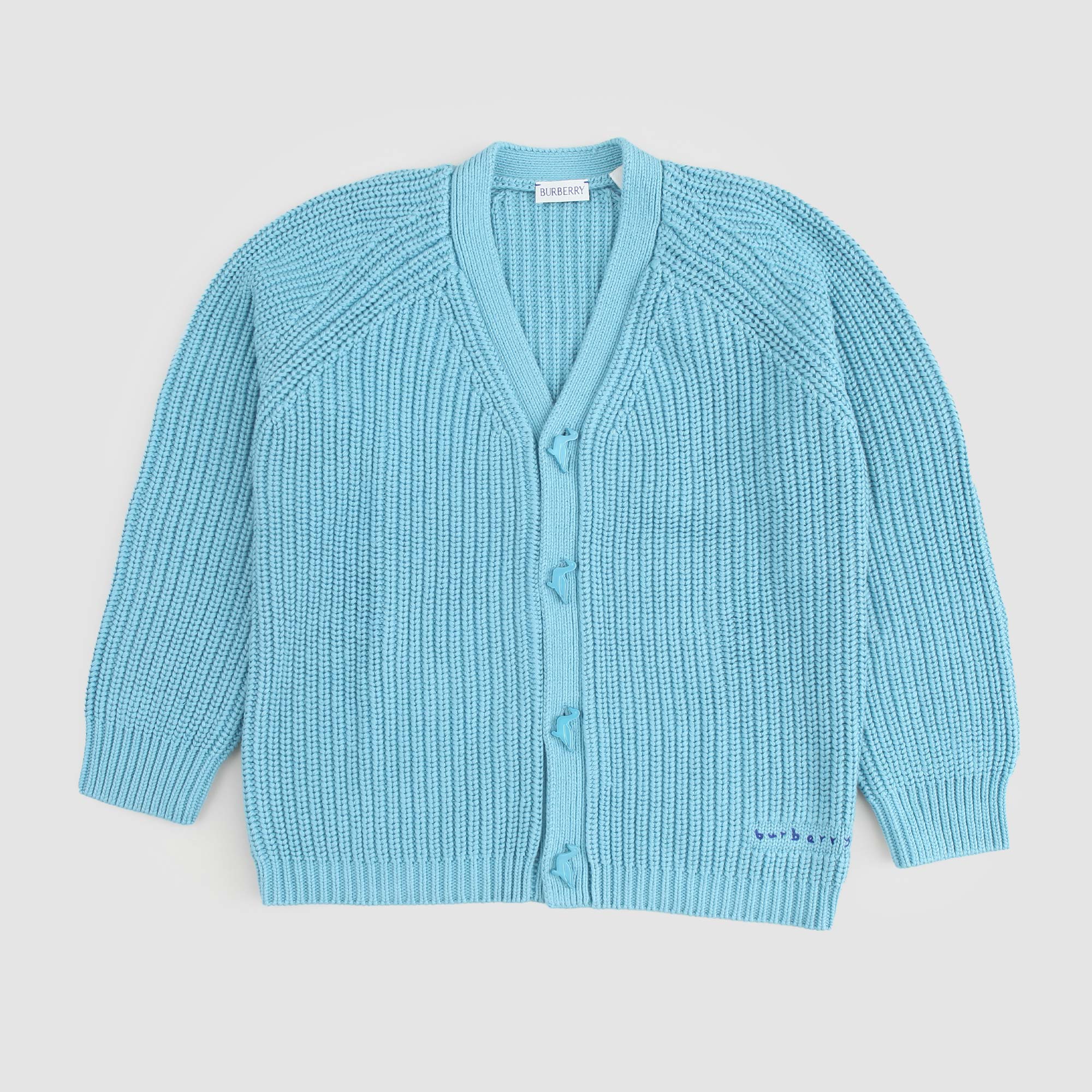 Cardigan Celeste Firmato Burberry - annameglio.com abbigliamento moda