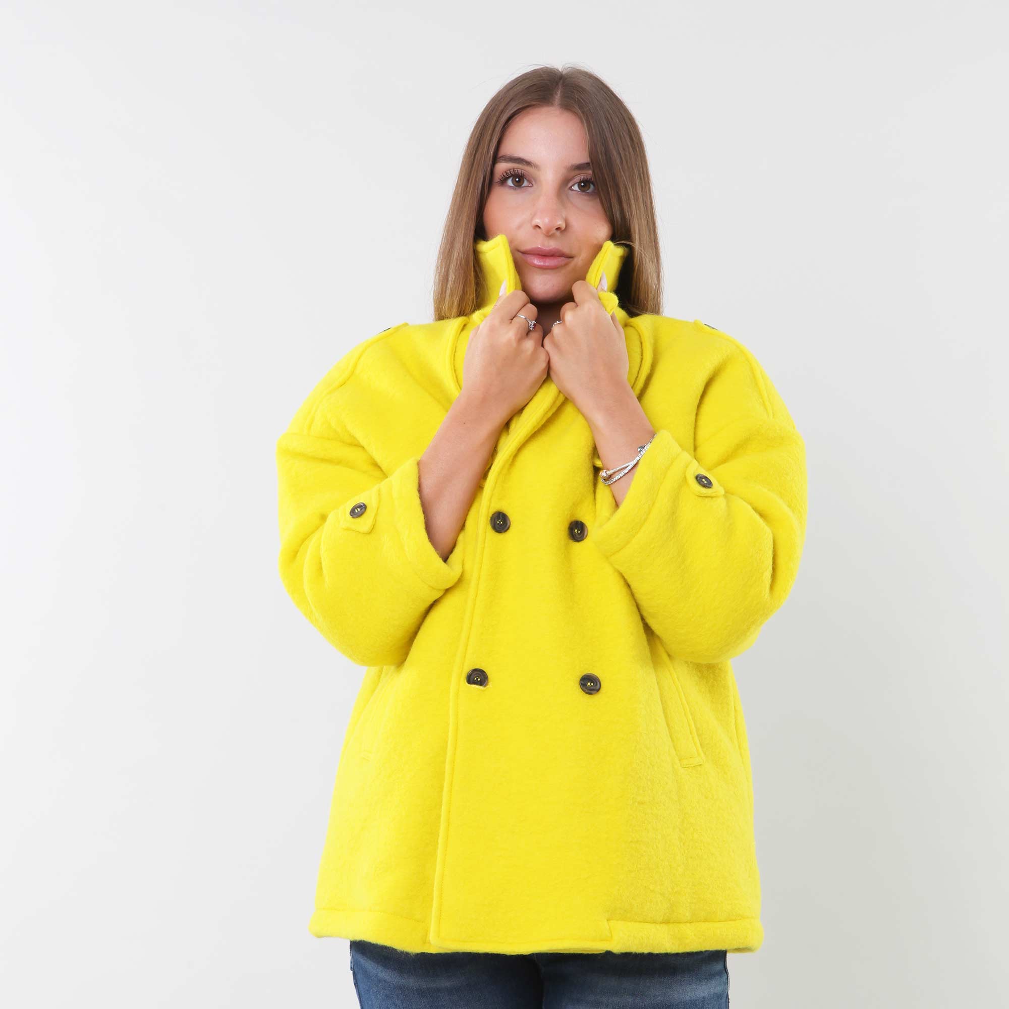 Cappotto in lana doppiopetto imbottito Lime - annameglio.com abbigliamento moda