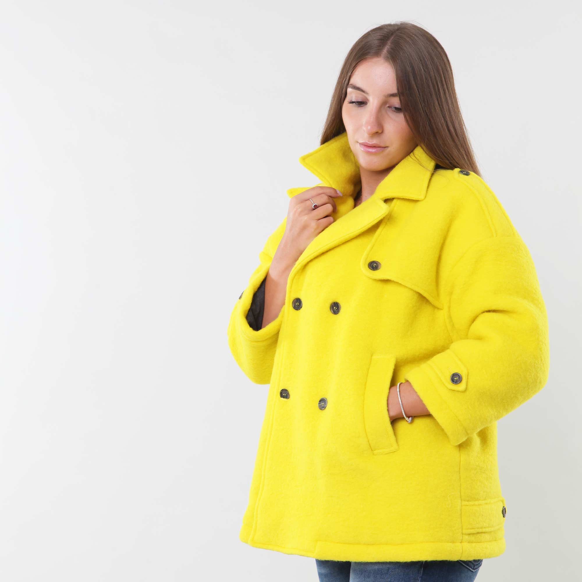 Cappotto in lana doppiopetto imbottito Lime - annameglio.com abbigliamento moda
