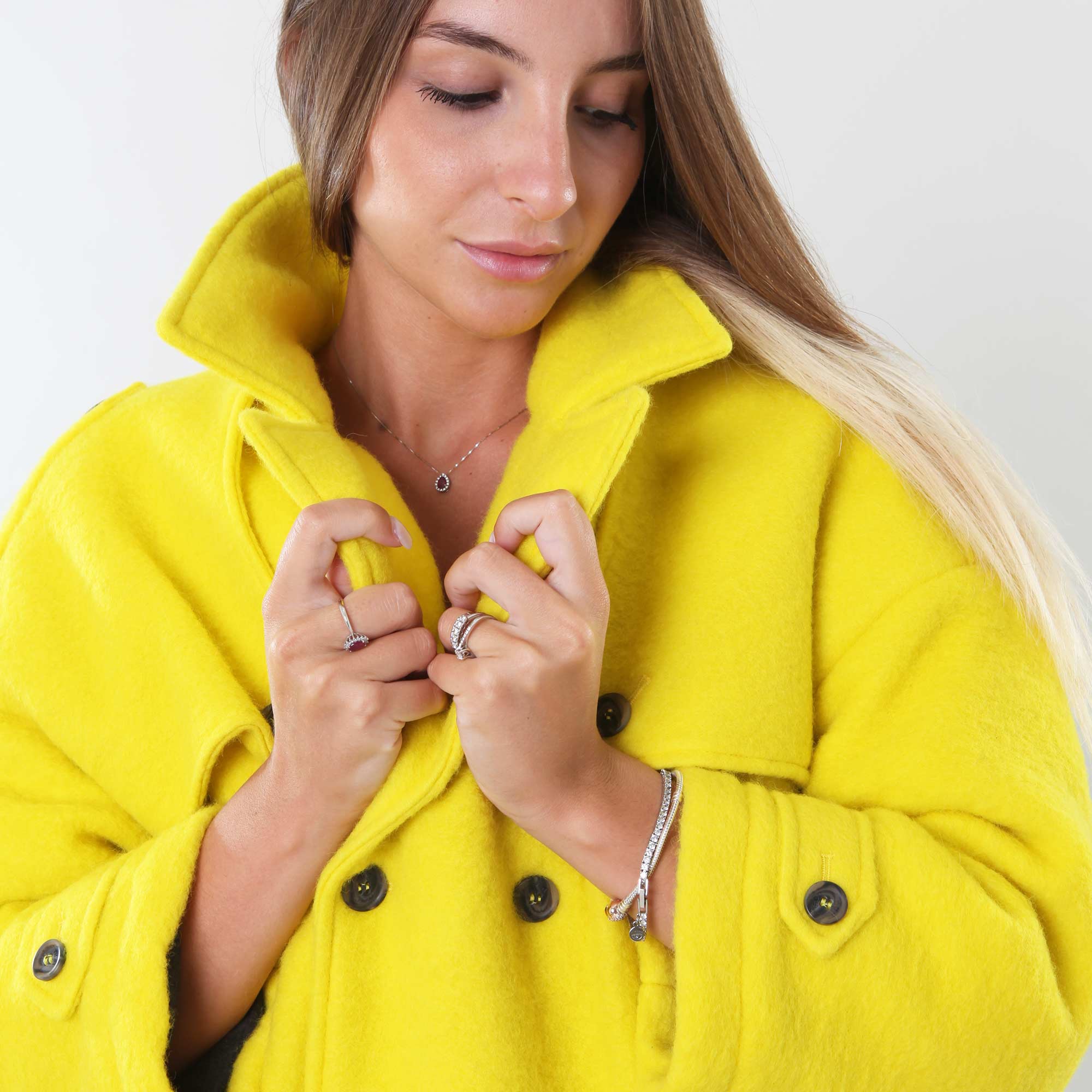 Cappotto in lana doppiopetto imbottito Lime - annameglio.com abbigliamento moda