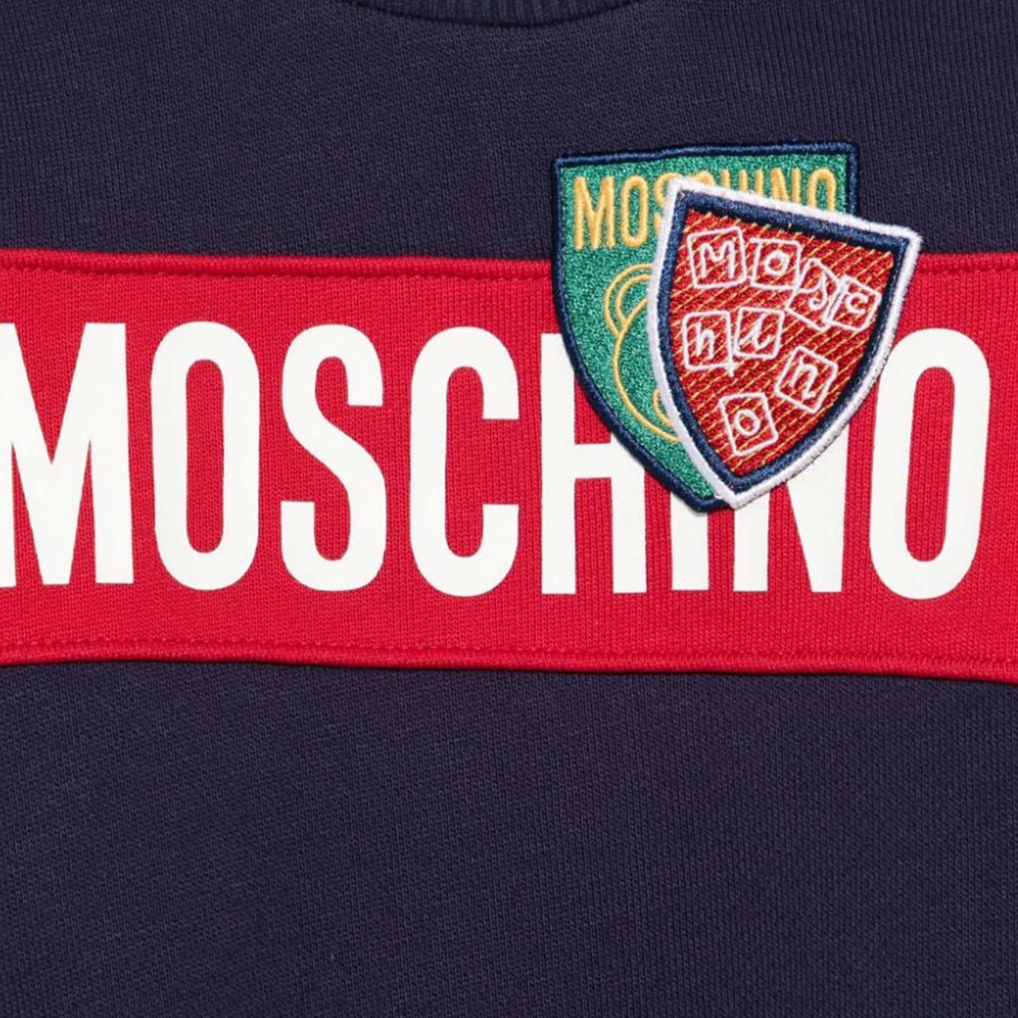 Felpa blu e rossa con stampa MOSCHINO - annameglio.com abbigliamento moda